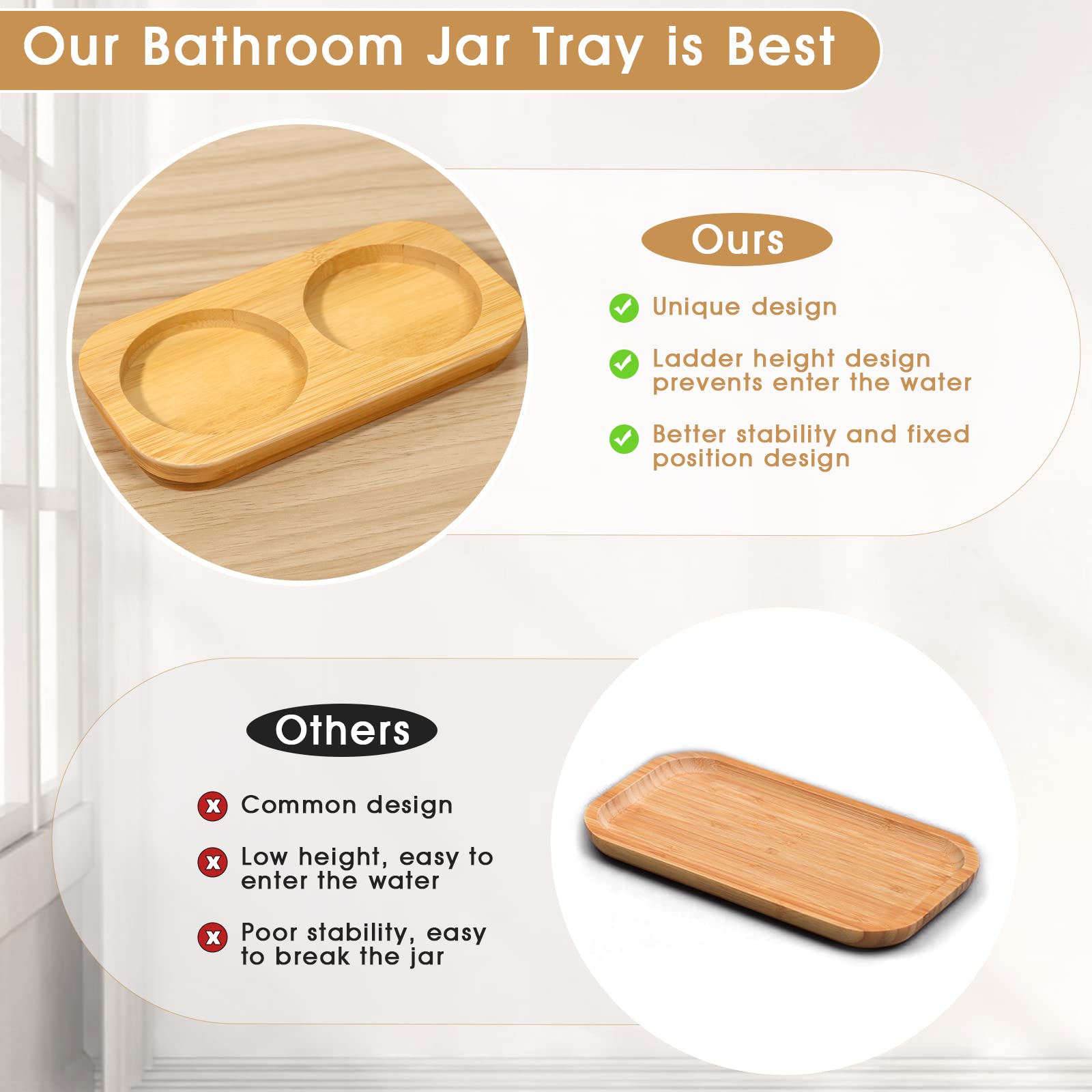 Funny Qtip Holder Dispenser 2 Pack Glass Apothecary Jars Canisters With Tray, Cotton Ball Qtip Holder Bathroom Set With Bamboo L