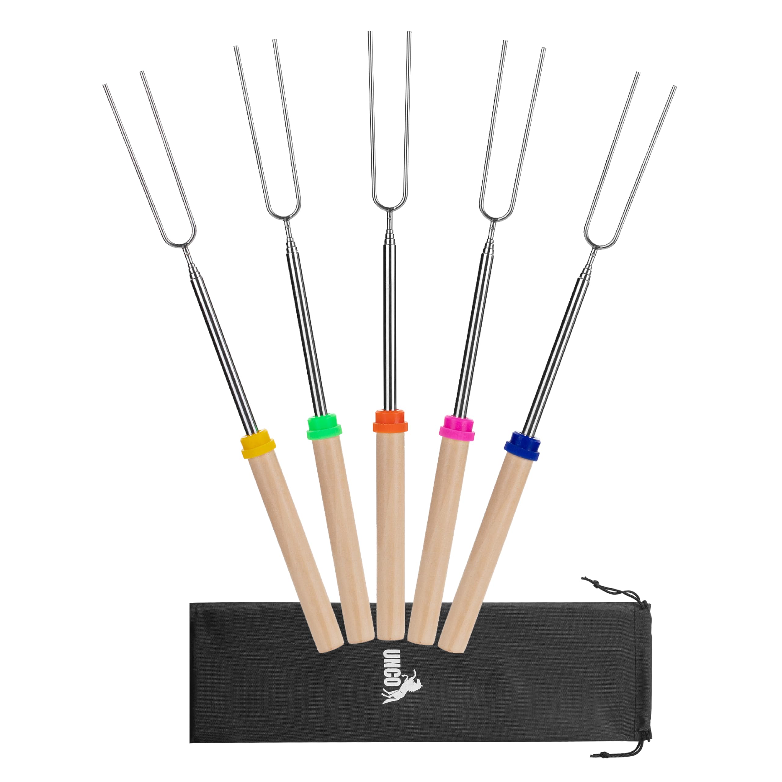 UNCO- Marshmallow Roasting Sticks, 32, 5 Pack, Extendable Stainless Steel Smores Sticks for Fire Pit, Smores Skewers, Campfire C