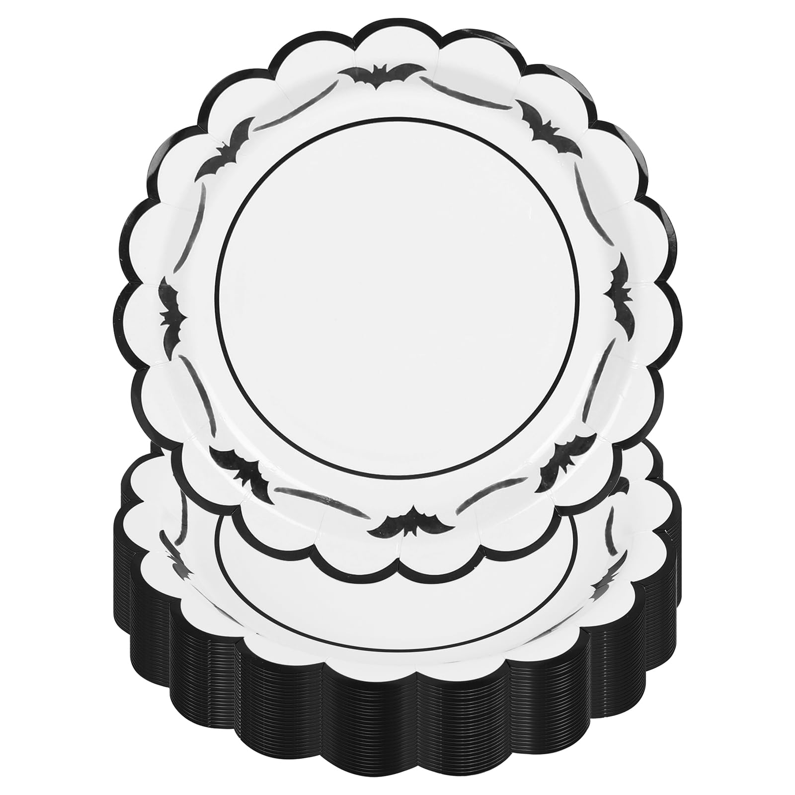 JarThenaAMCS 50 Pcs Halloween Paper Plates Bat Scalloped Disposable Plate Spooky Decorative Tableware for Holiday Party Decor Su