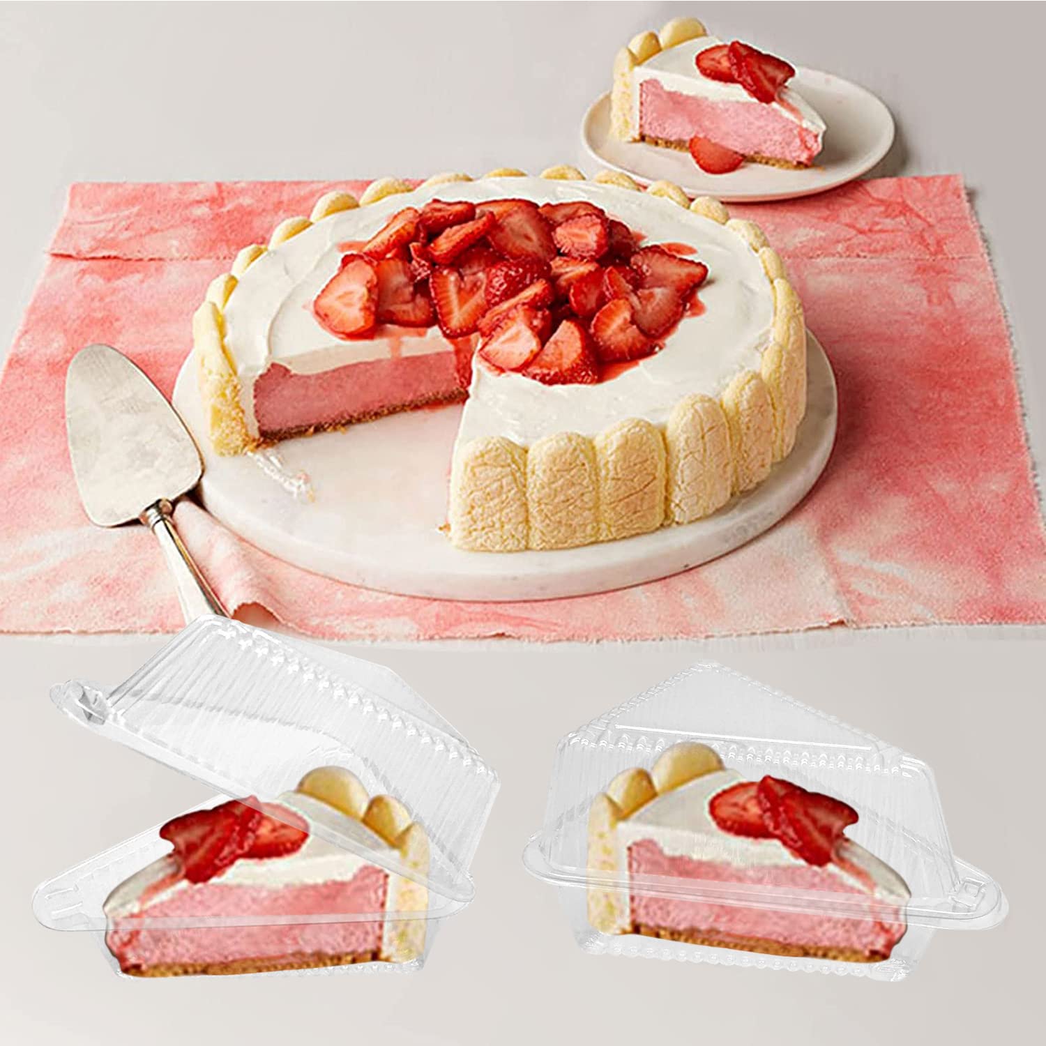 Goiio 100 Pieces Cake Slice Plastic Containers, 4.33 Inches Hinged Lid Cheese Cake Container, For Home, Bakery And Cafe