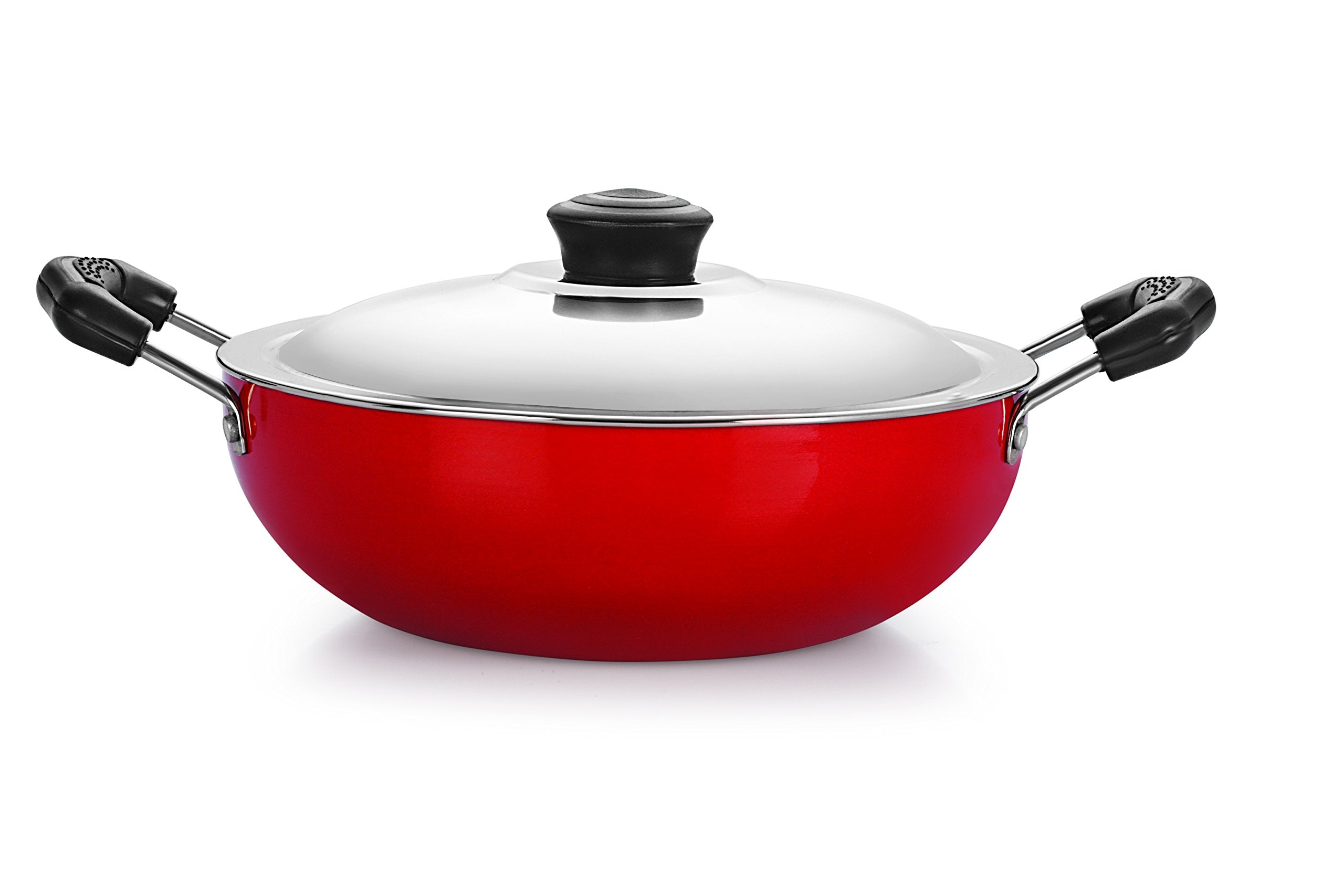 Nirlon NonStick Aluminium Kadhai, 3 Litres, Red/Black