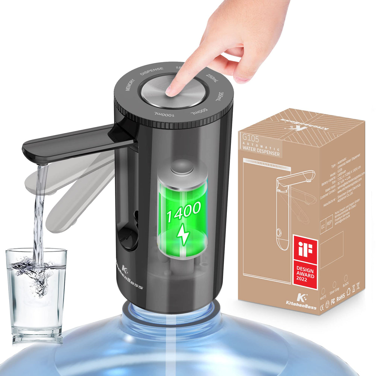 Universal Water-Bottle Pump Dispenser 5-Gallon: Kitchenboss Foldable Automatic Water Bottle Pump, Portable Electric Drinking Wat