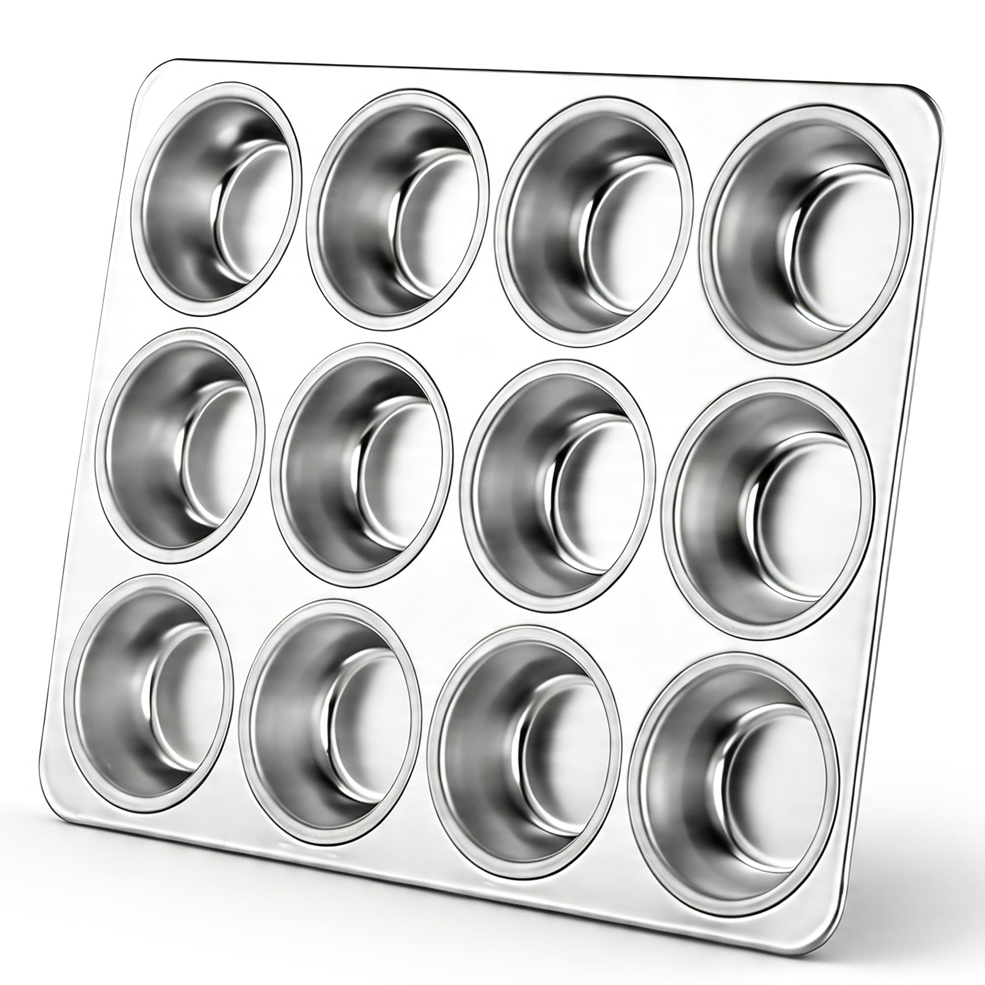 LIANYU Muffin Pan 12 Cups, Stainless Steel Cupcake Muffin Tin for Baking