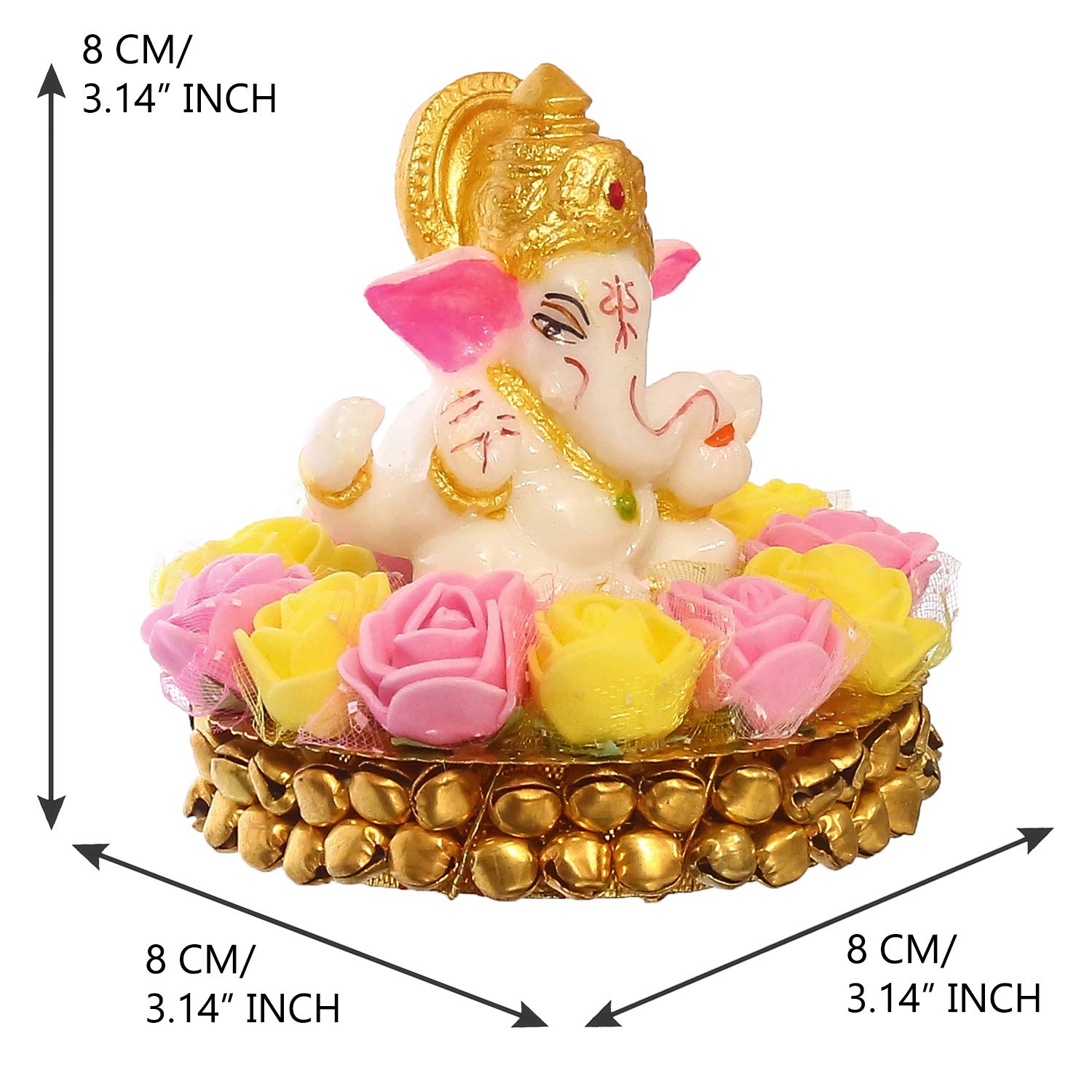 eCraftIndia Lord Ganesha Idol on Decorative Handcrafted Plate with Pink and Yellow Flowers