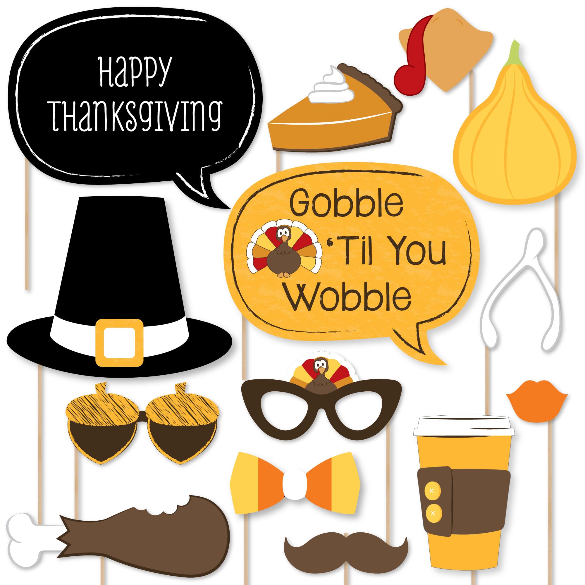 Big Dot Of Happiness Give Thanks - Thanksgiving Party Photo Booth Props Kit - 20 Count