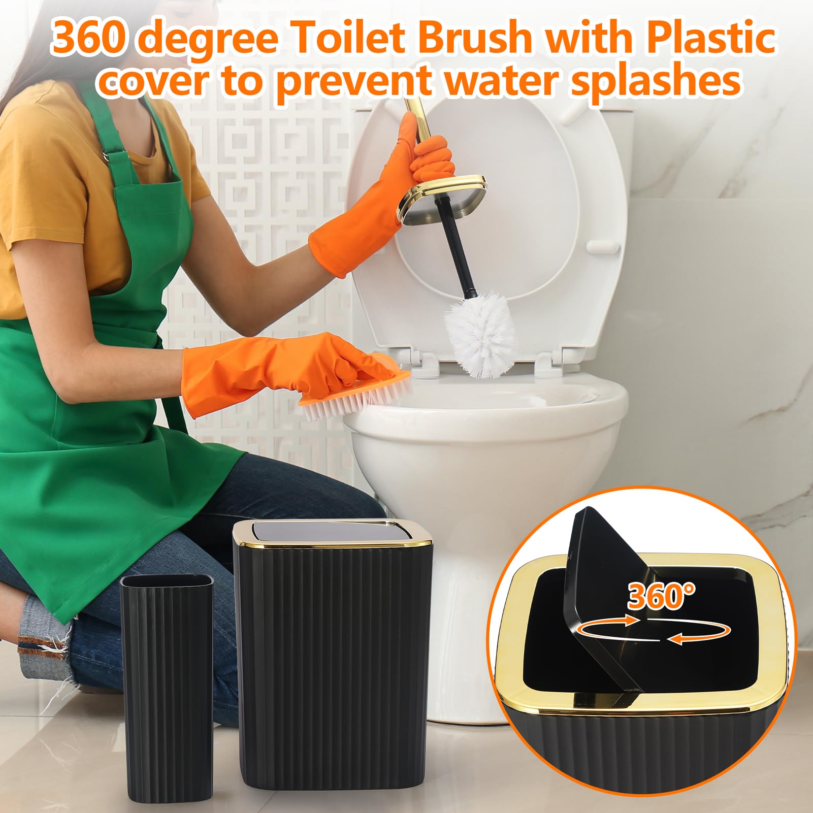 Black Bathroom Accessories Set,9 Piece Black Bathroom Accessory Set With Toothbrush Holder, Trash Can, Lotion Soap Dispenser, To