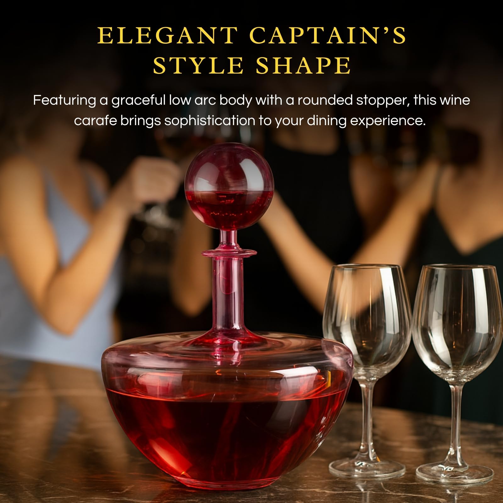Blush Pink Low Arc Glass Decanter Handblown Captain’s Style Carafe