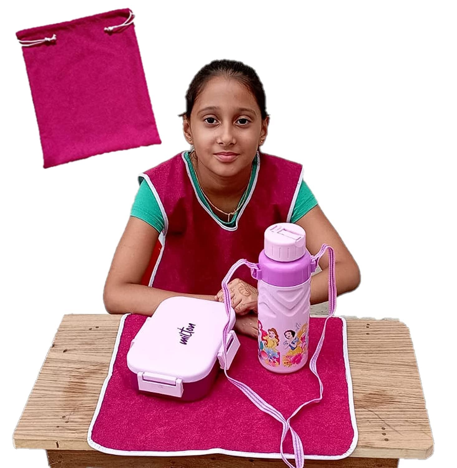 Manvicare Waterproof & Light Weight Aprons For Kids With Table Mat & Leakproof Lunch Box Bag  2 Aprons  (57 Years)  Maroon C