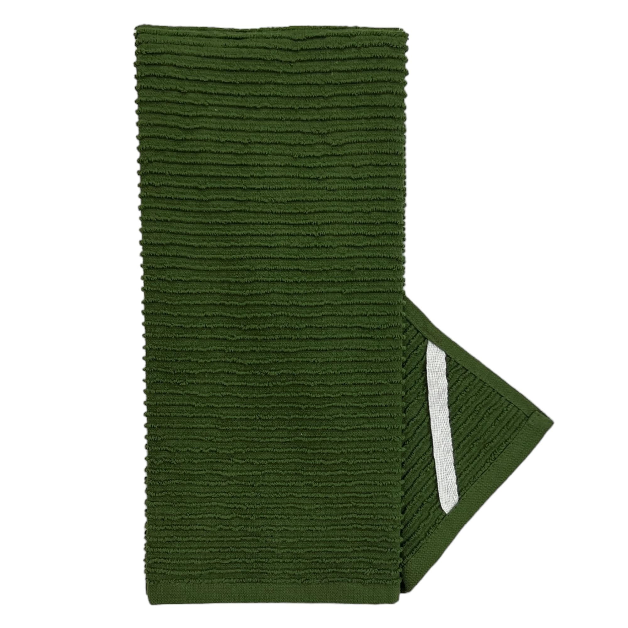 Avocado Forest Green Kitchen Hand Dish Towels: Oversized 28'' X 18'',100% Cotton Cloth Soft Cleaning Drying Absorbent Ribbed Des