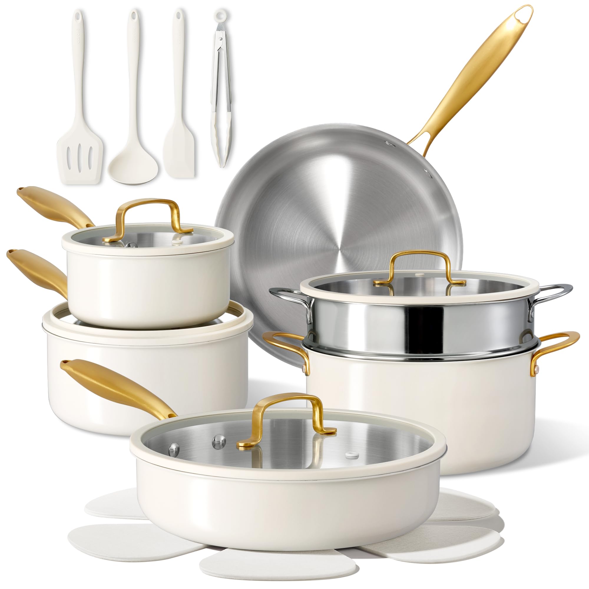 CAROTE 18 PCS Stainless Steel Cookware Set, Pots and Pans Set