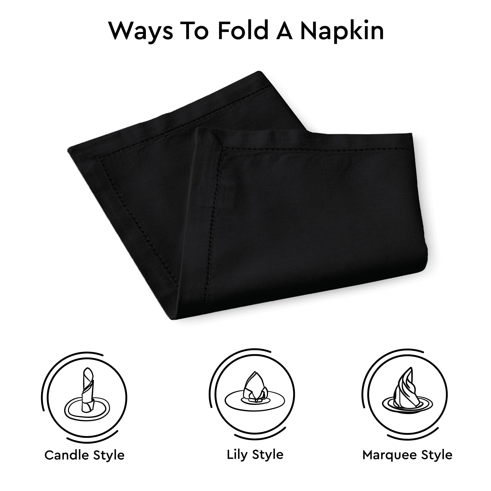 Encasa Homes 100% Cotton Hemstitched Dining Table Napkins Of Size 17 X 17 Inch (Square) - Black - Set Of 4 | Perfect For Party,