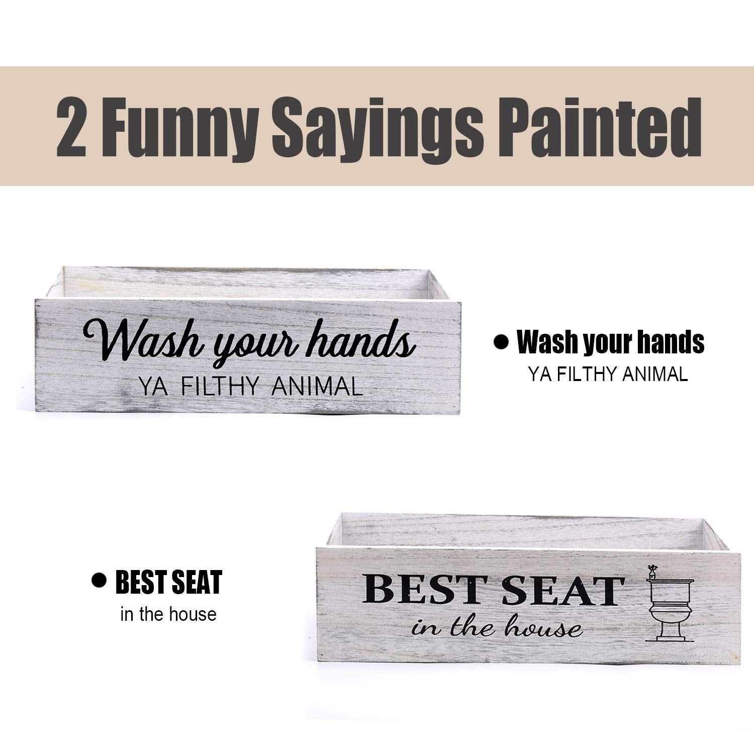 Cuffup Bathroom Decor Box, Toilet Paper Basket 2 Sides Signs Farmhouse Bathroom Basket Toilet Basket Tank Topper Rustic Farmhous