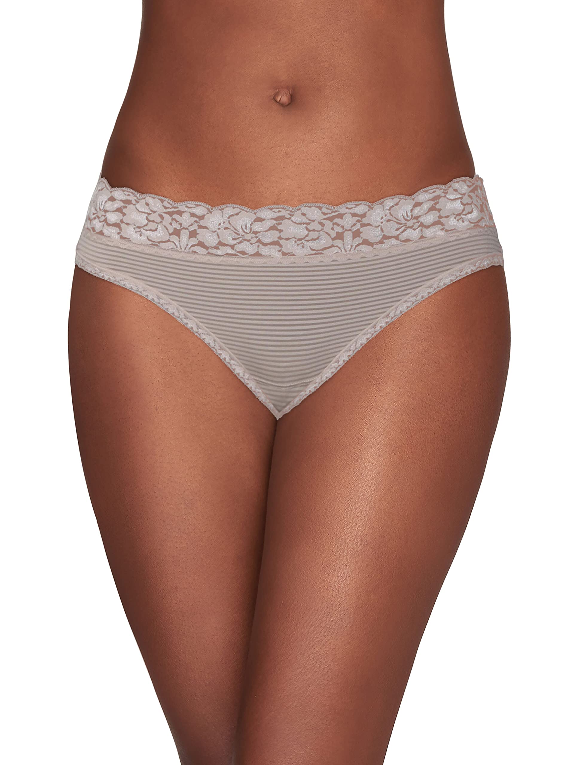 Vanity Fair Womens Flattering Lace Panties, Bikini-Toasted Coconut Stripe, 5