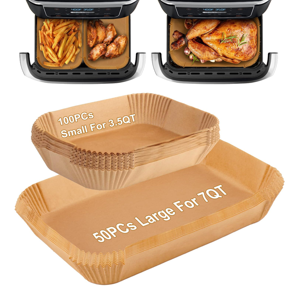 Mmh 150Pcs Air Fryer Liners For Ninja Dz071 7-Qt/Ninja Ad600Co 11-Qt/Instant Versazone 9Qt,100Pcs Small Liners For Divider Baske