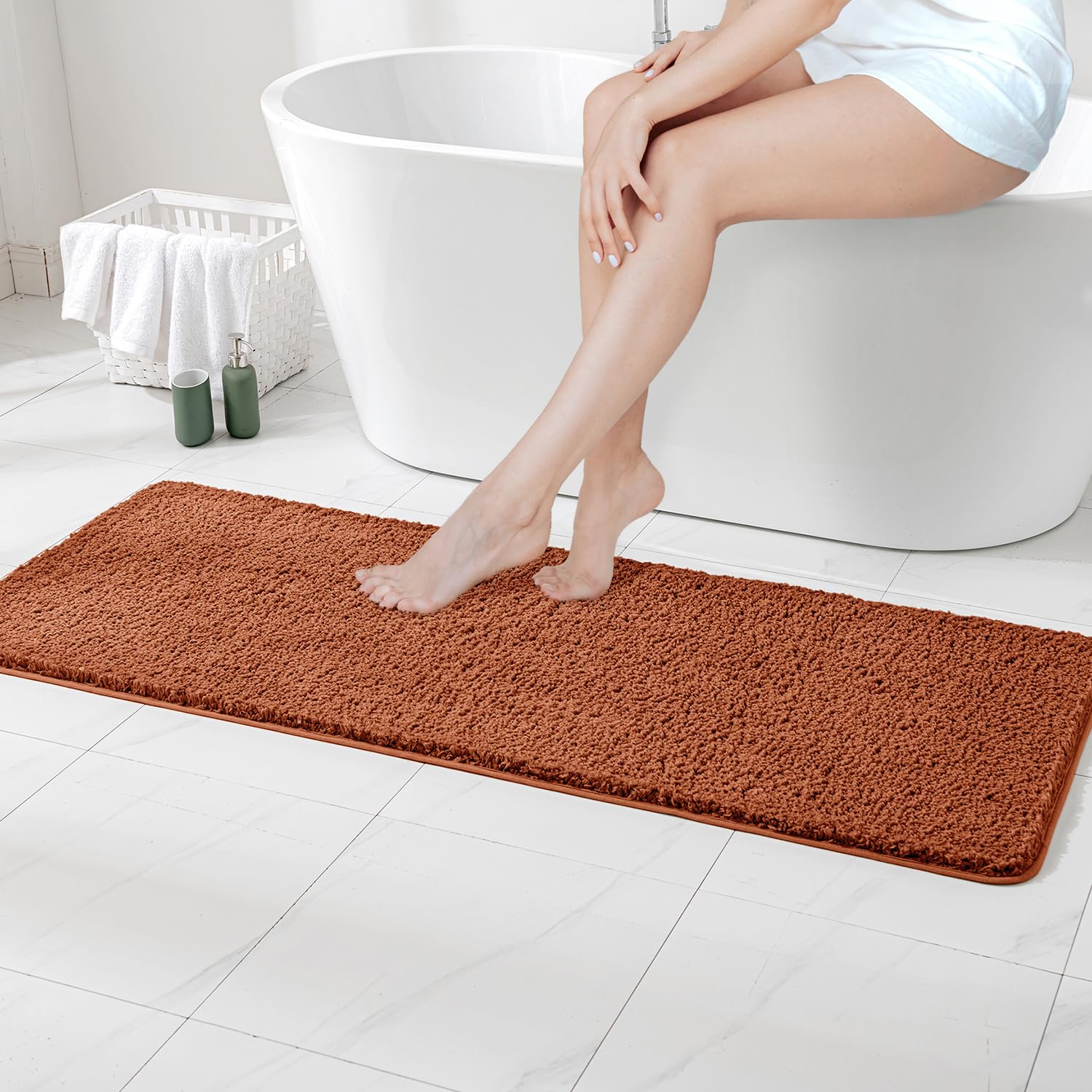 Miulee Fall Burnt Orange Extra Thick Non Slip Bathroom Rug Shaggy Soft Bath Mat Plush Microfiber Absorbent Water For Shower Tub