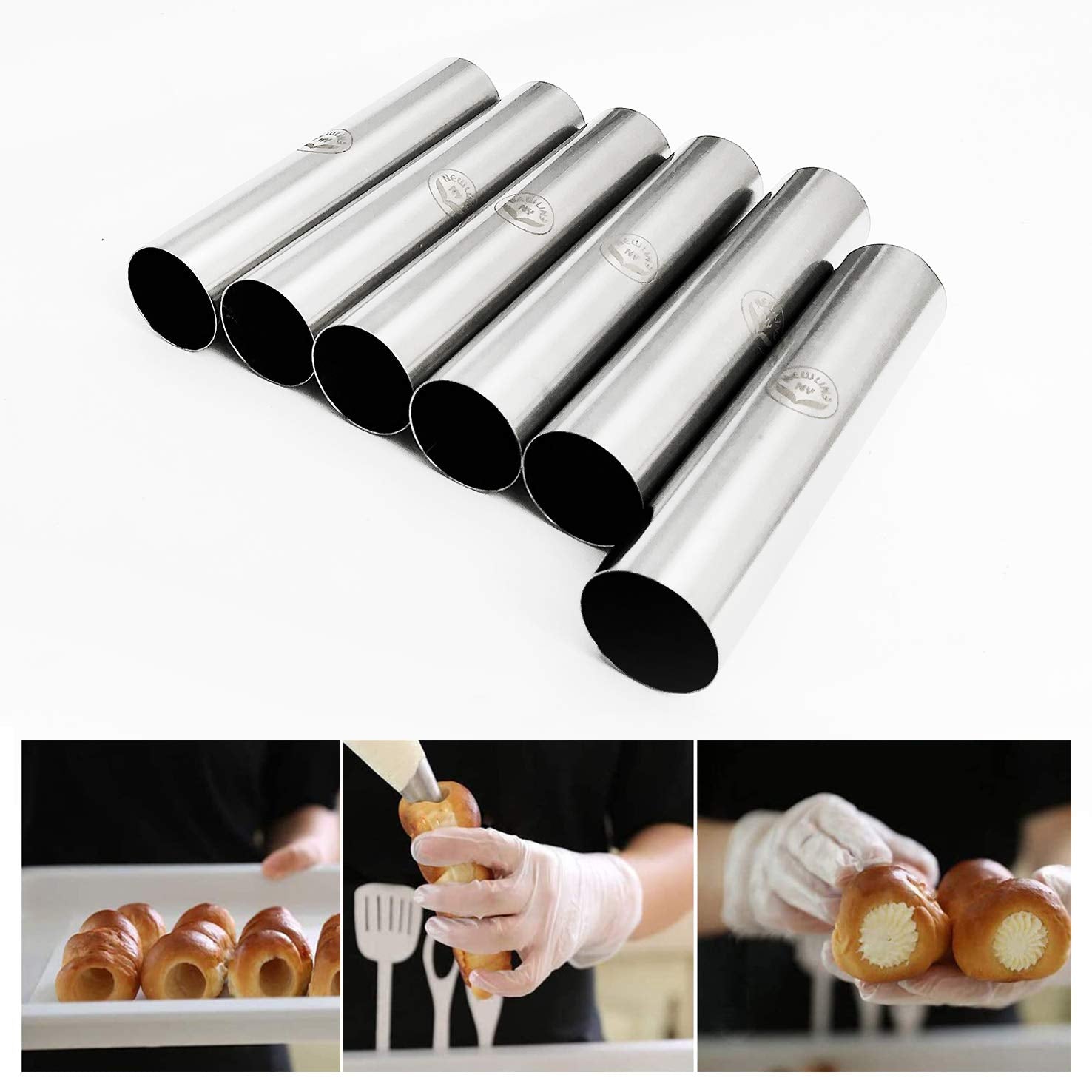 Newlineny Stainless Steel 10 Pcs Fromage Pourers Tubes Set, 6 Circular + 4 Cone Cannoli Pastry Forms