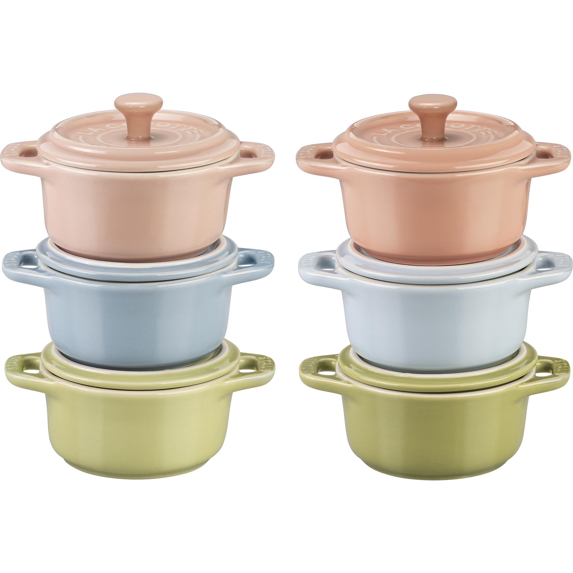 STAUB Ceramic 6pc Mini Round Cocotte Set  Macaron Pastel Colors
