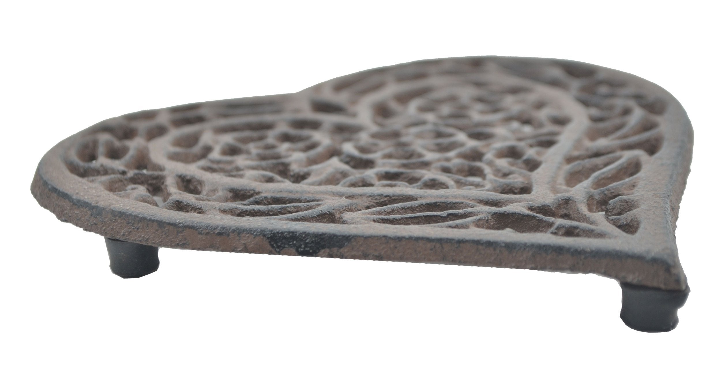Decorative Cast Iron Trivet Ornate Floral Heart Hot Pad 6.5'' Wide