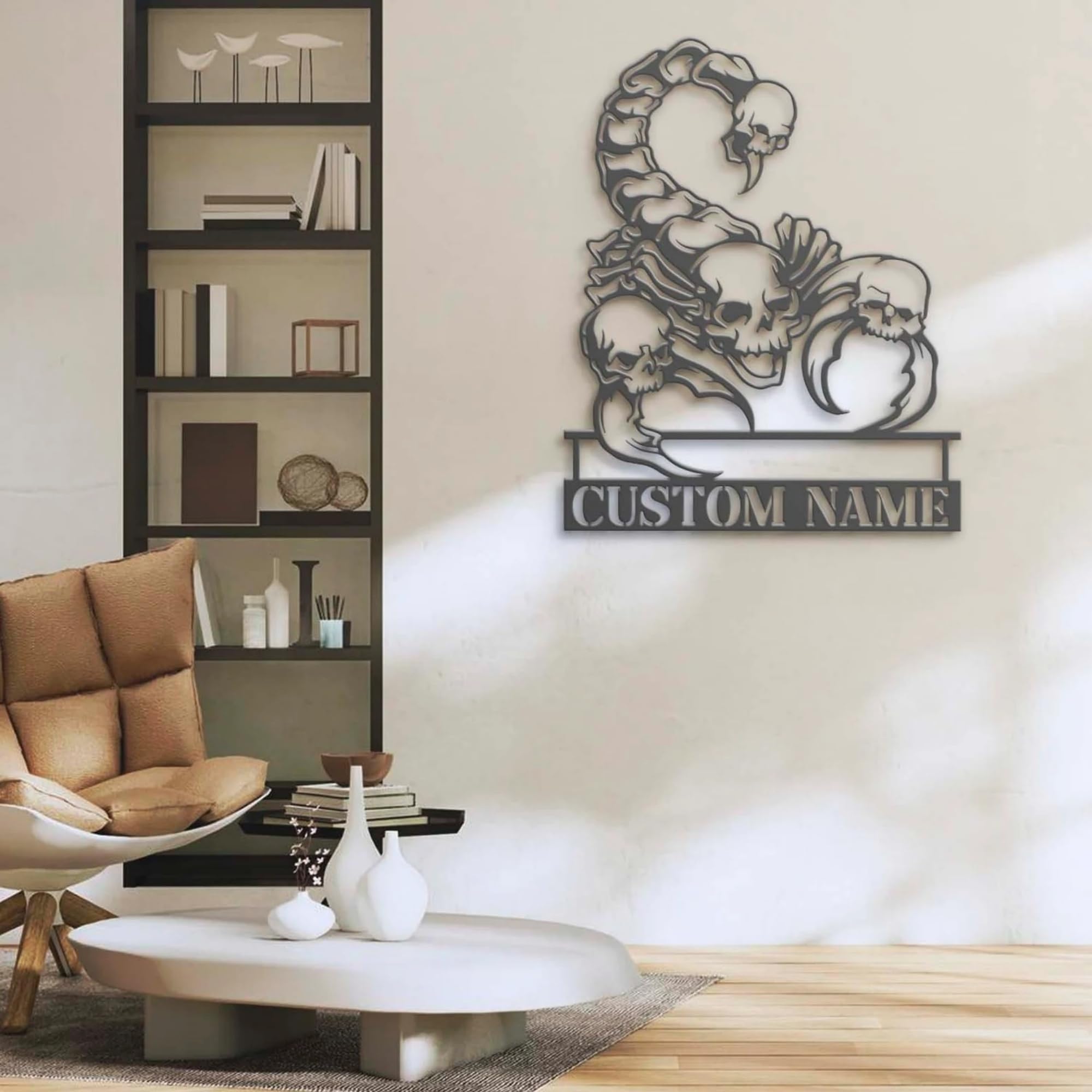 Amerlijia Custom Skull Scorpion Metal Wall Art Led Light Personalized Skeleton Scorpion Lover Name Sign Home Decor Halloween Nur