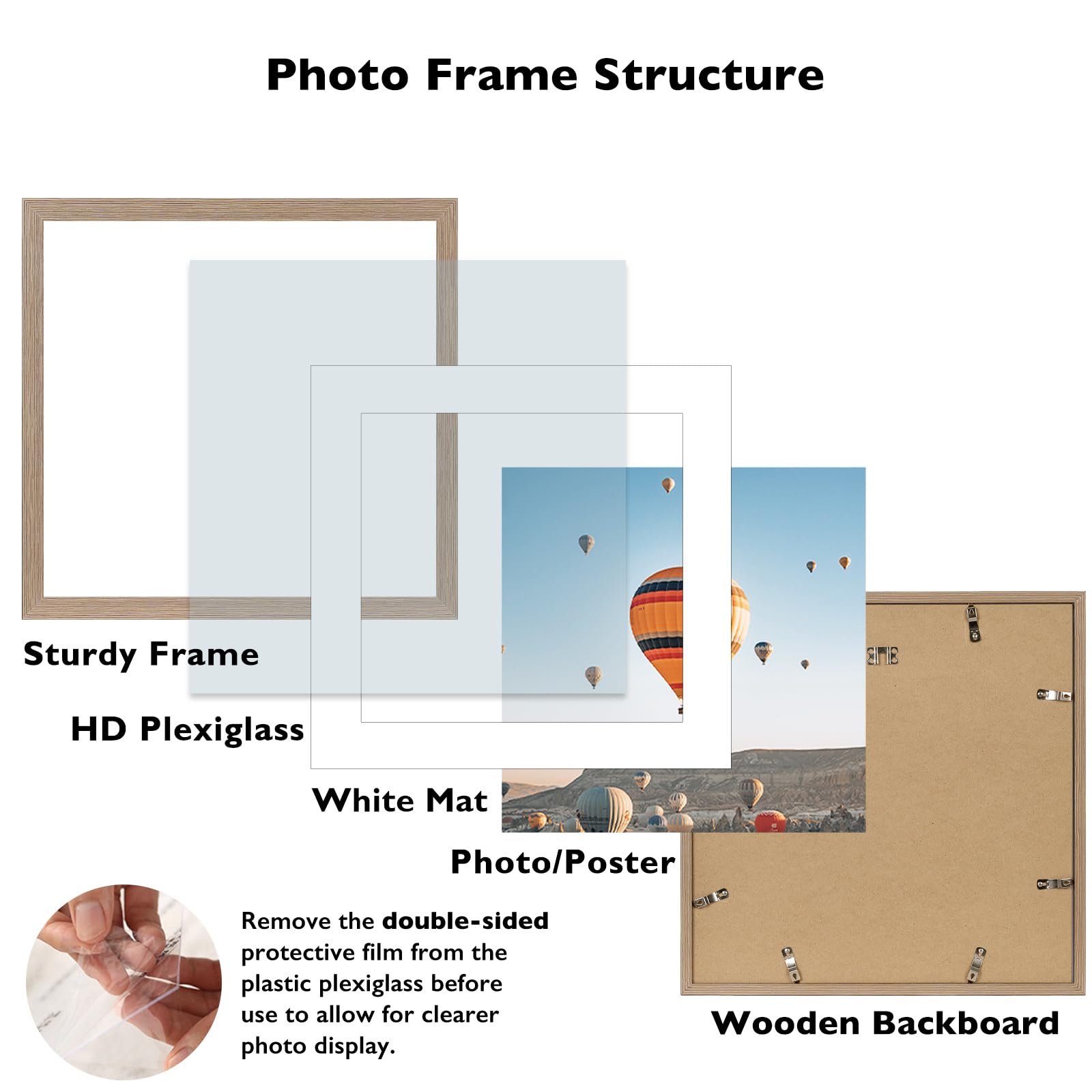 JCJMY 18x18 Picture Frame Rustic Brown with 14x14 Mat, Display Photo 14x14 with Mat or 18 x 18 Without Mat, Wall Hanging Large 1
