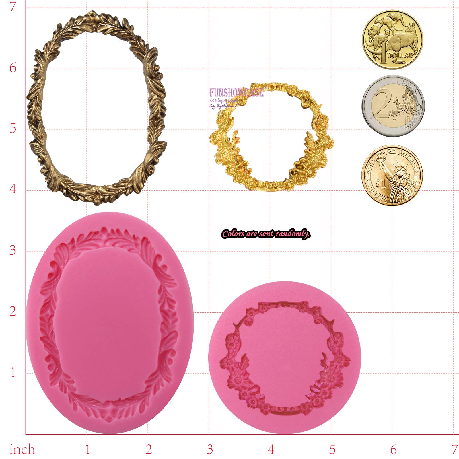Funshowcase Round And Oval Floral Acanthus Picture Frame Fondant Silicone Mold For Sugarcraft, Resin Epoxy, Polymer Clay Craftin