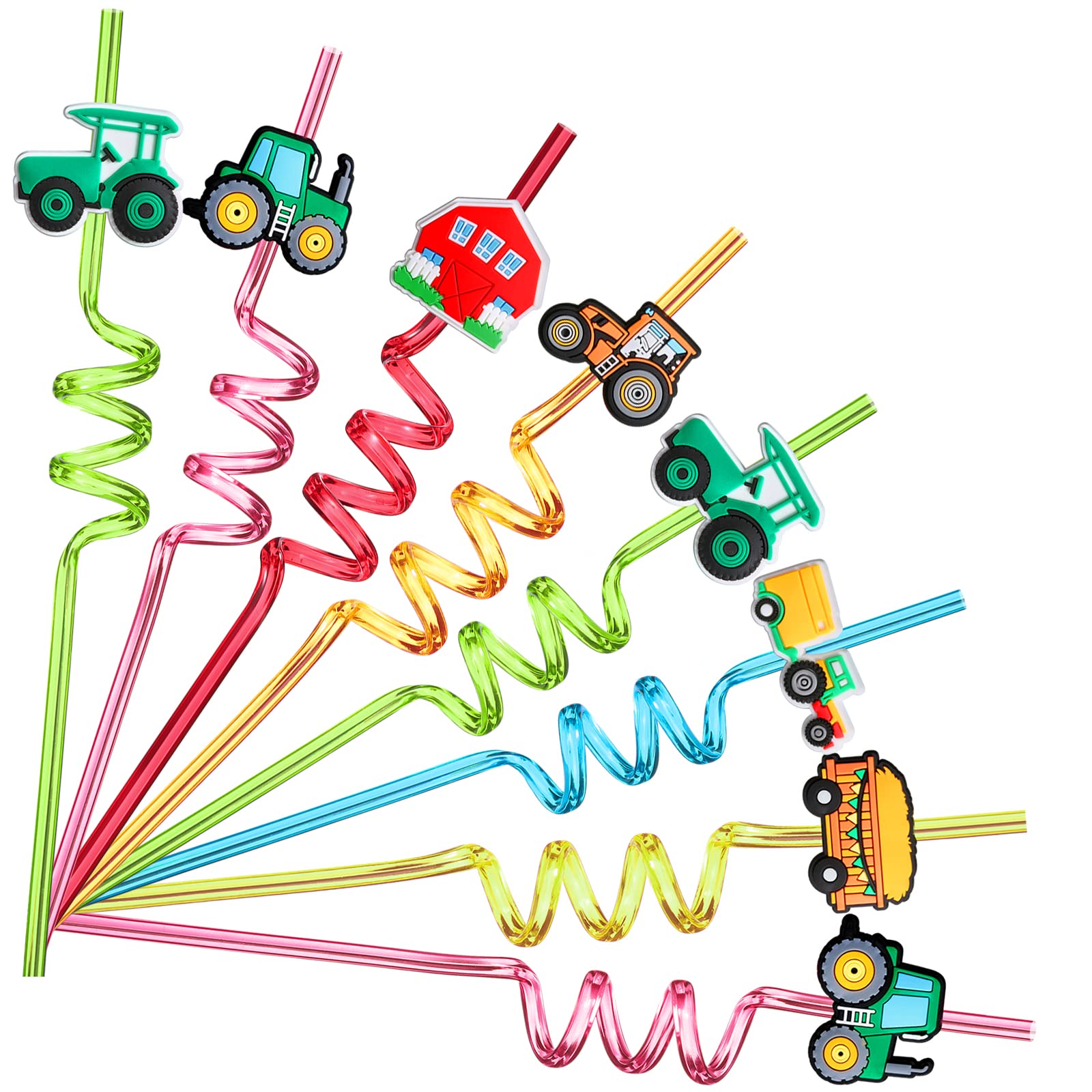 24 Tractor Party Favors Drinking Straws For Farm Green Tractor Birthday Party Supplies With 2 Pcs Straws Cleaning Brush