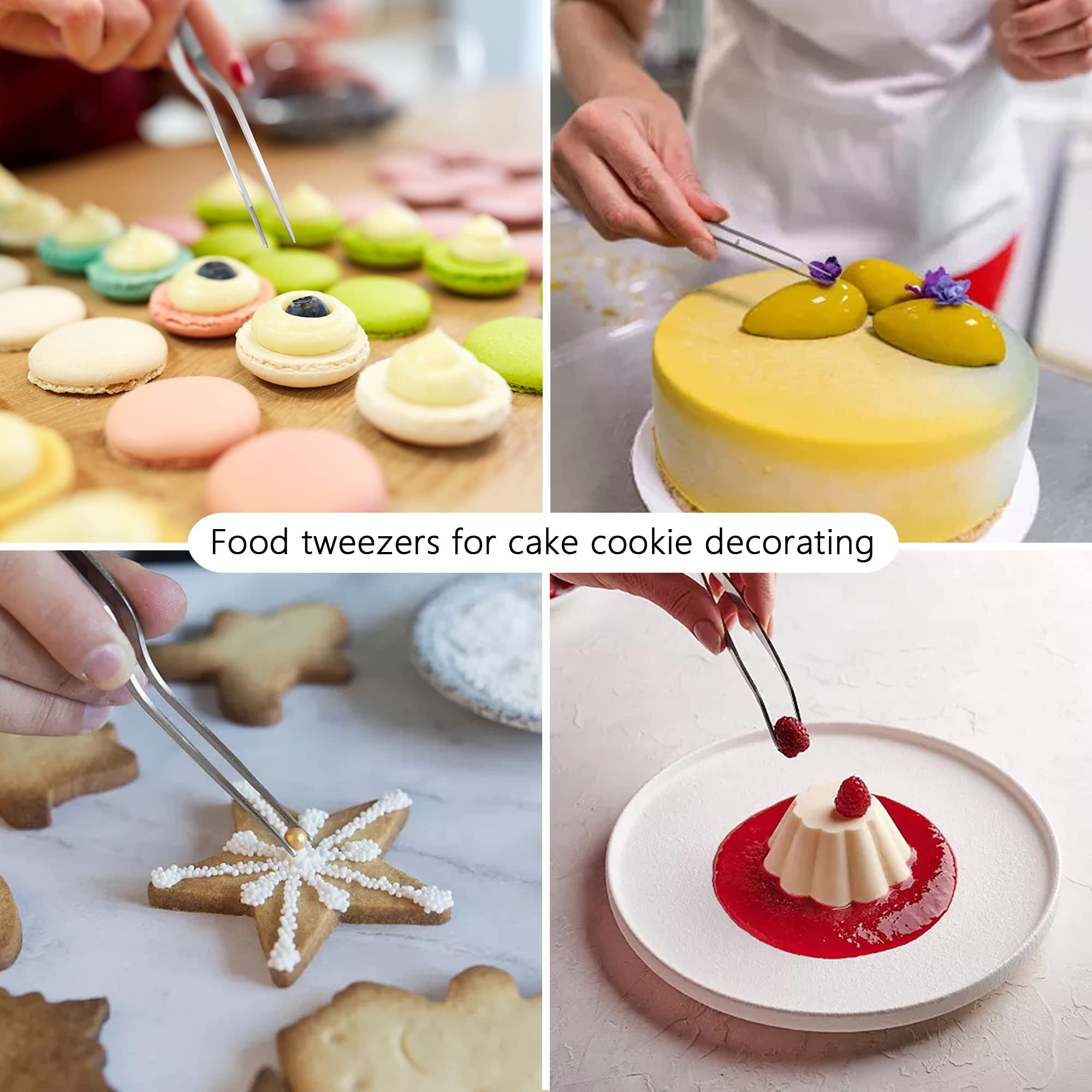 5Pcs 6.3 Inch Food Tweezers Tongs Stainless Steel With Precision Serrated Tips, Kitchen Tweezers Tongs Set For Cooking, Baking,