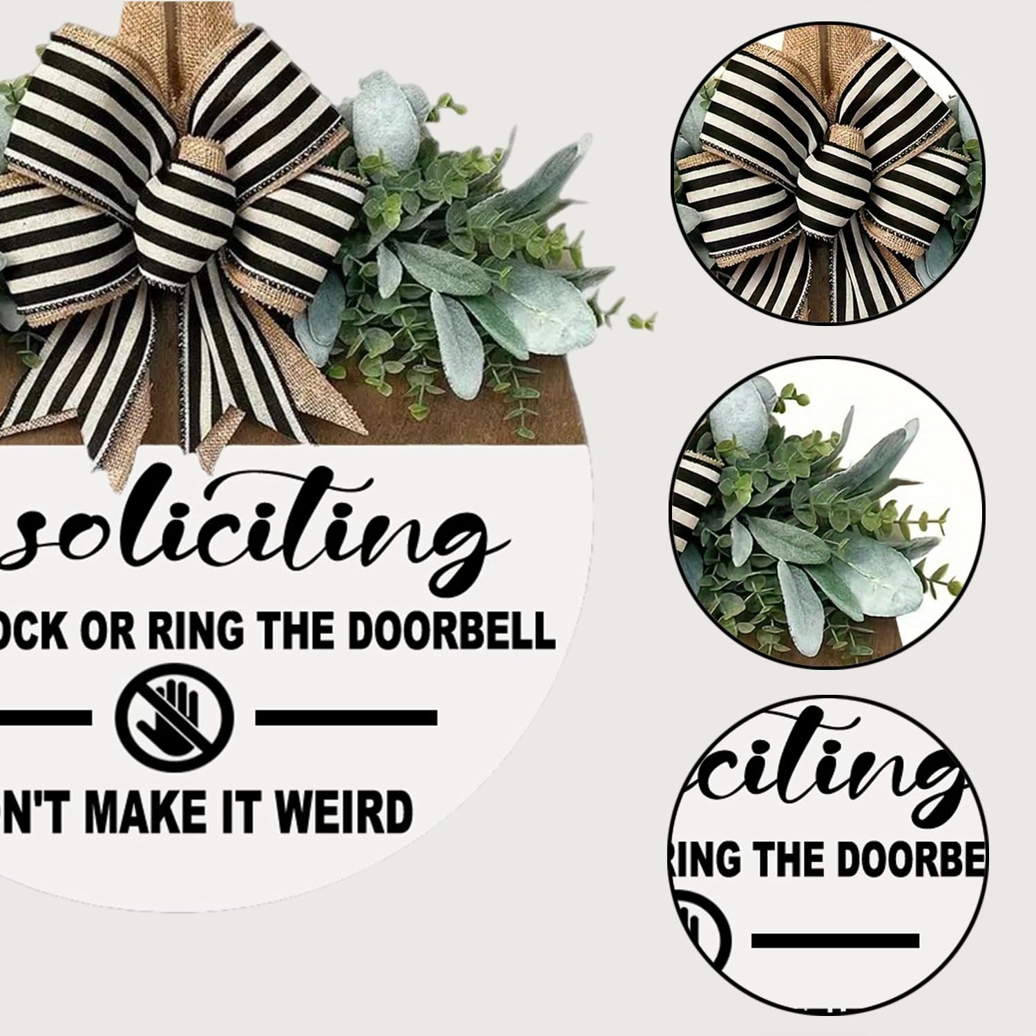 No Soliciting Sign for House - Front Door Sign, Do Not Knock or Ring Doorbell, Durable Wooden Door Plaque for Home Privacy Prote