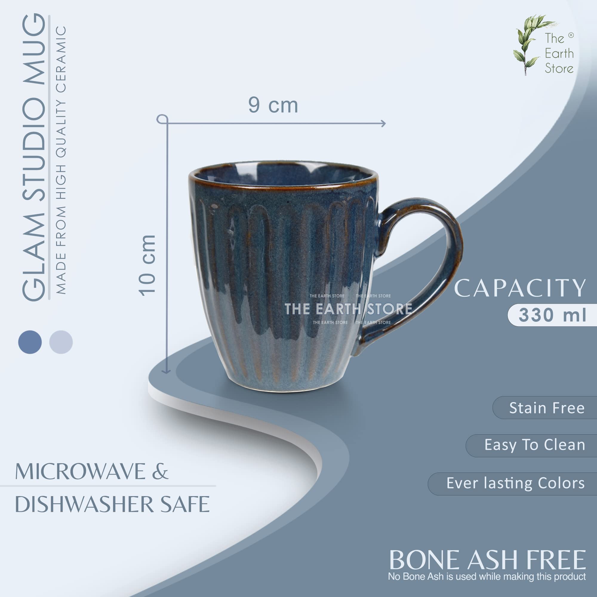 The Earth Store Glam Studio Coffee Mug Set of 6 Ceramic Mugs to Gift to Best Friend, Tea Mugs, Microwave Safe Coffee Mugs, Ceram