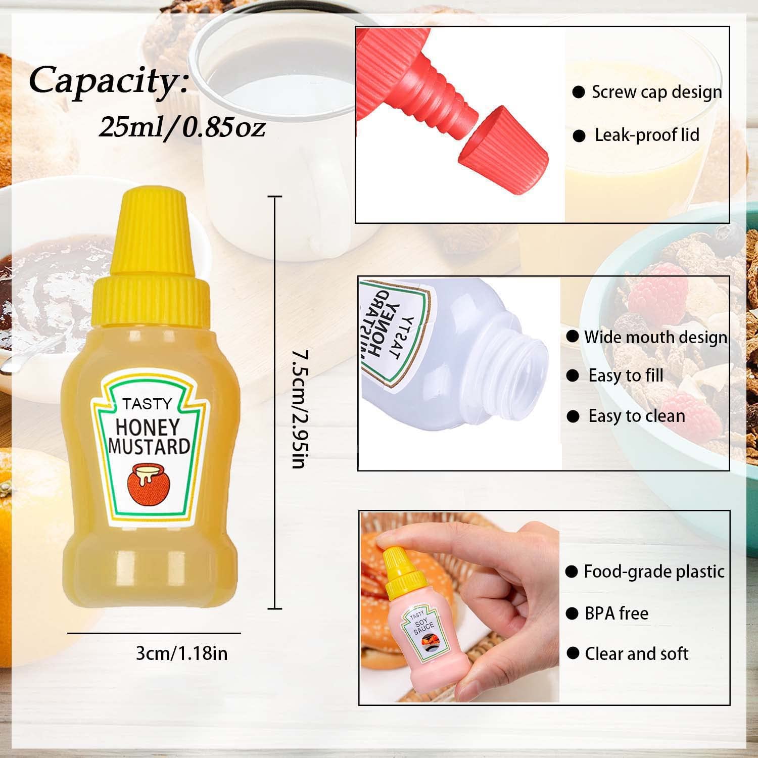 Thyulife 8Pcs Mini Condiment Squeeze Bottles With Cleaning Brush, 25Ml Leakproof Mini Ketchup Sauce Bottles Refillable Ketchup/S