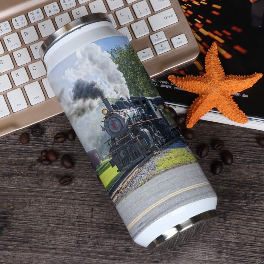 14Oz Stainless Steel Tumbler With Lid & Straw-Double Wall Vacuum Insulated Travel Mug,Steam Train Water Bottle Coffee Beverage D