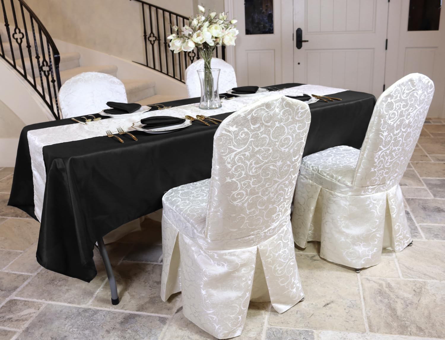 Ltc Linens 10 Pack Black Rectangular Tablecloths 60 X 102 Inches For 6 Feet Rectangle Banquet Tables With Half-Drop - Stain And