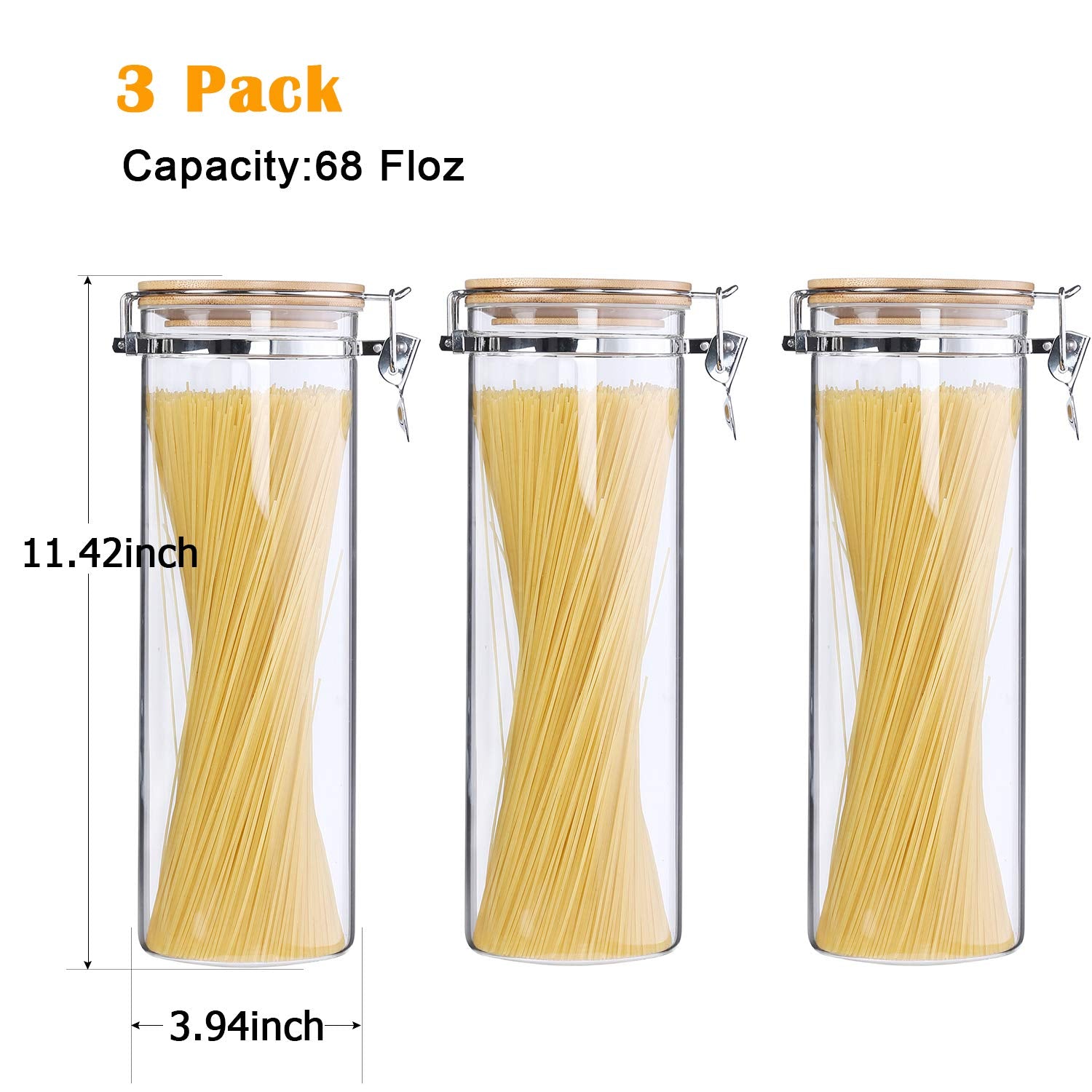 Tall Borosilicate Glass Storage Pasta Storage Containers With Airtight Lids,Spaghetti Jars,Clear Glass Kitchen Canisters,Noodle