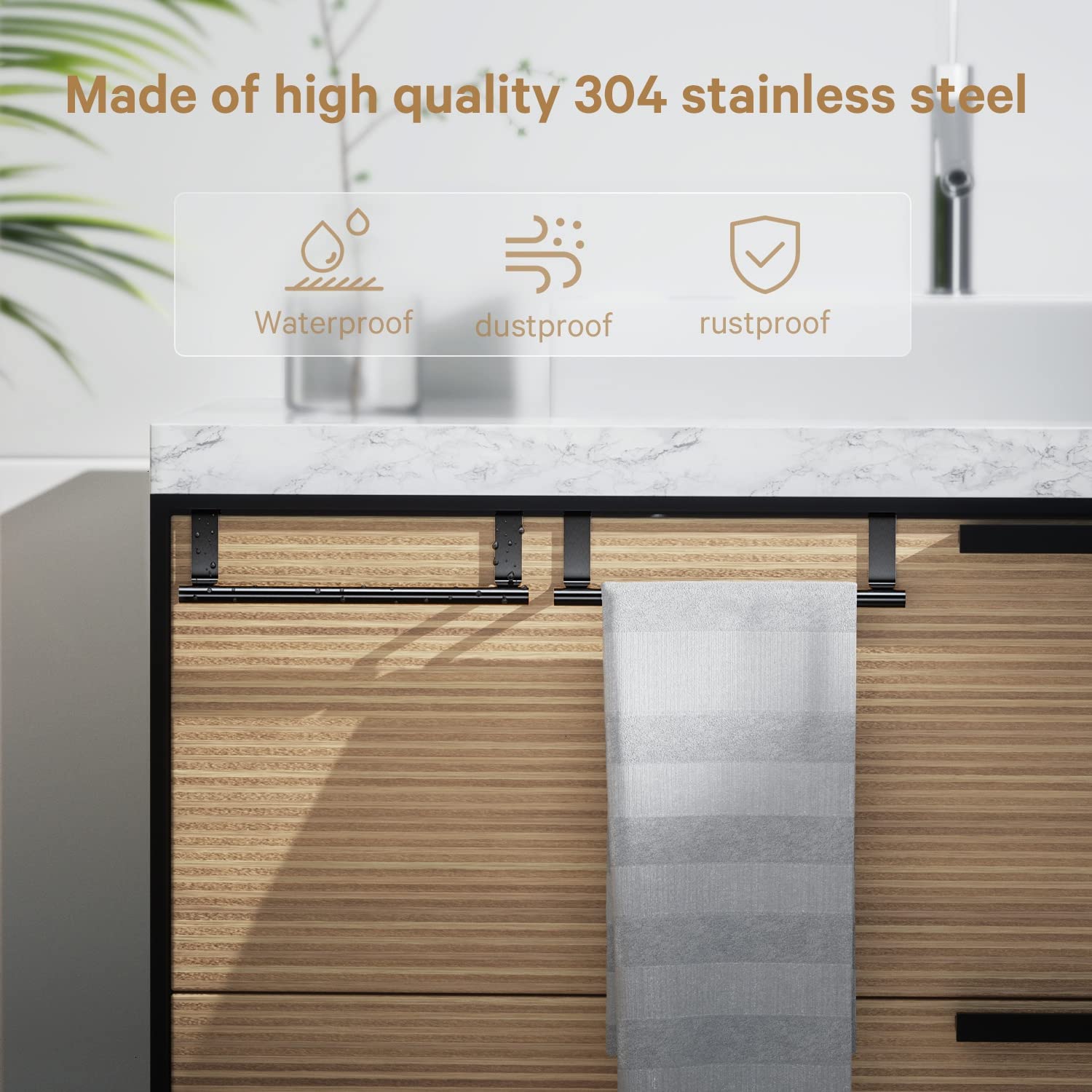 Mosuch Stainless Steel Over Door Towel Rack Bar Holders For Universal Fit On Over Cabinet Cupboard Doors 2 Pack (Black)