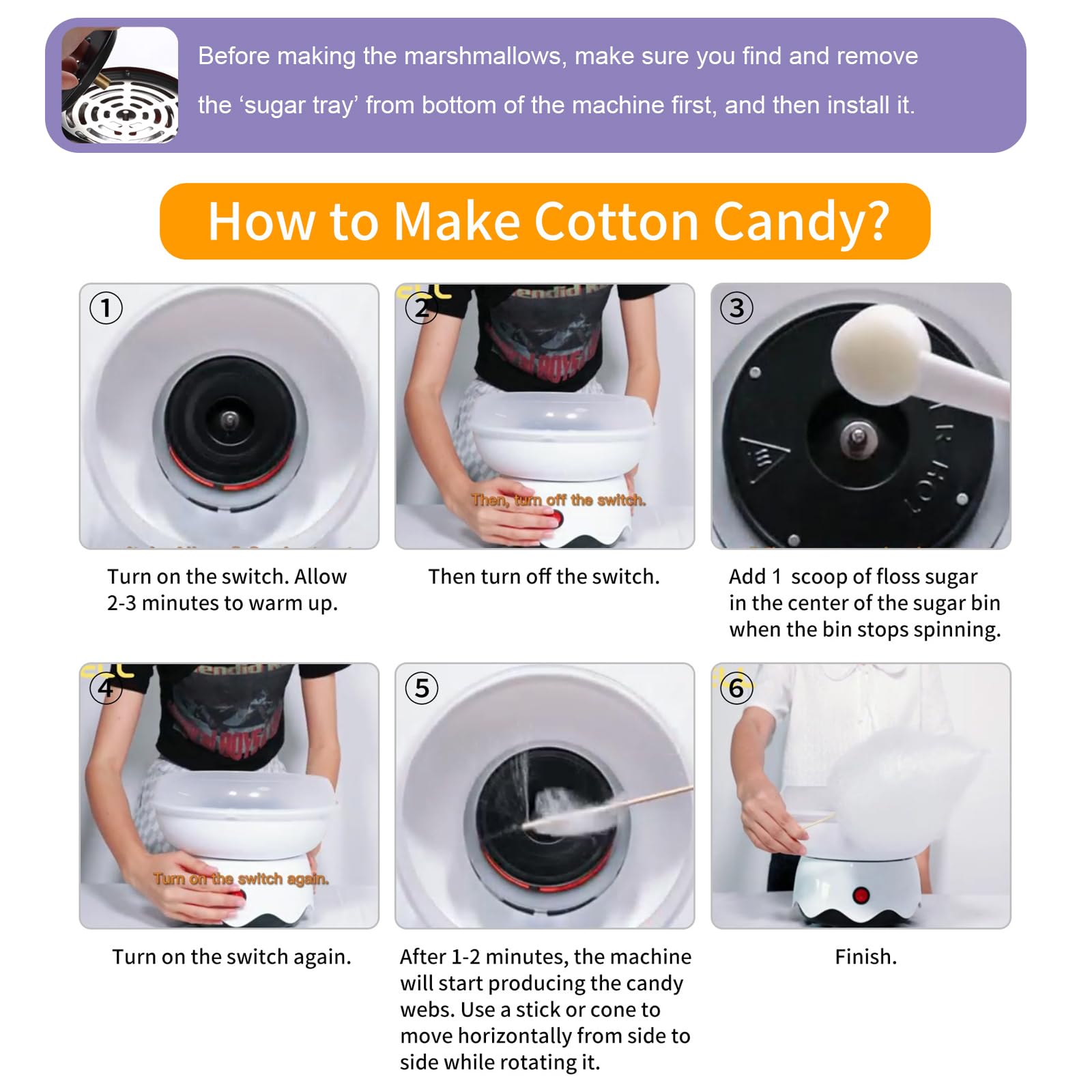 FUNTELL Mini Cotton Candy Machine BX-A400, White, Includes Sugar Scoop & Sticks for Parties & Home Use