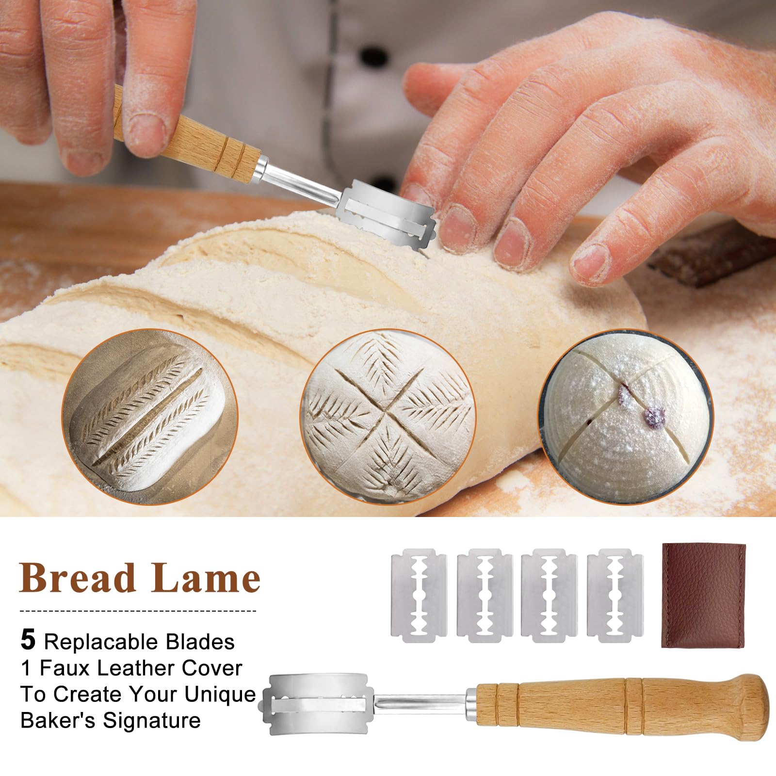 Sourdough Bread Baking Supplies: 9 Inch Round & 10 Inch Oval Banneton Bread Proofing Baskets w/Liner, Bread Lame, Dough Scrapers