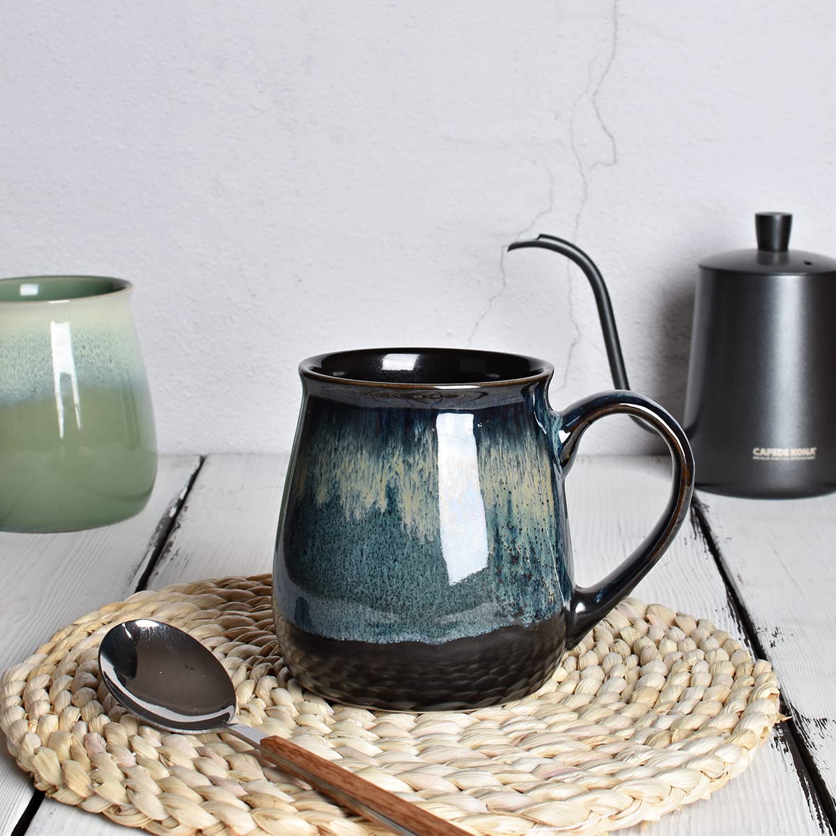 Bosmarlin Large Ceramic Coffee Mug, Blue Big Tea Cup for Office and Home, 21 Oz, Dishwasher and Microwave Safe (Blue, 1)