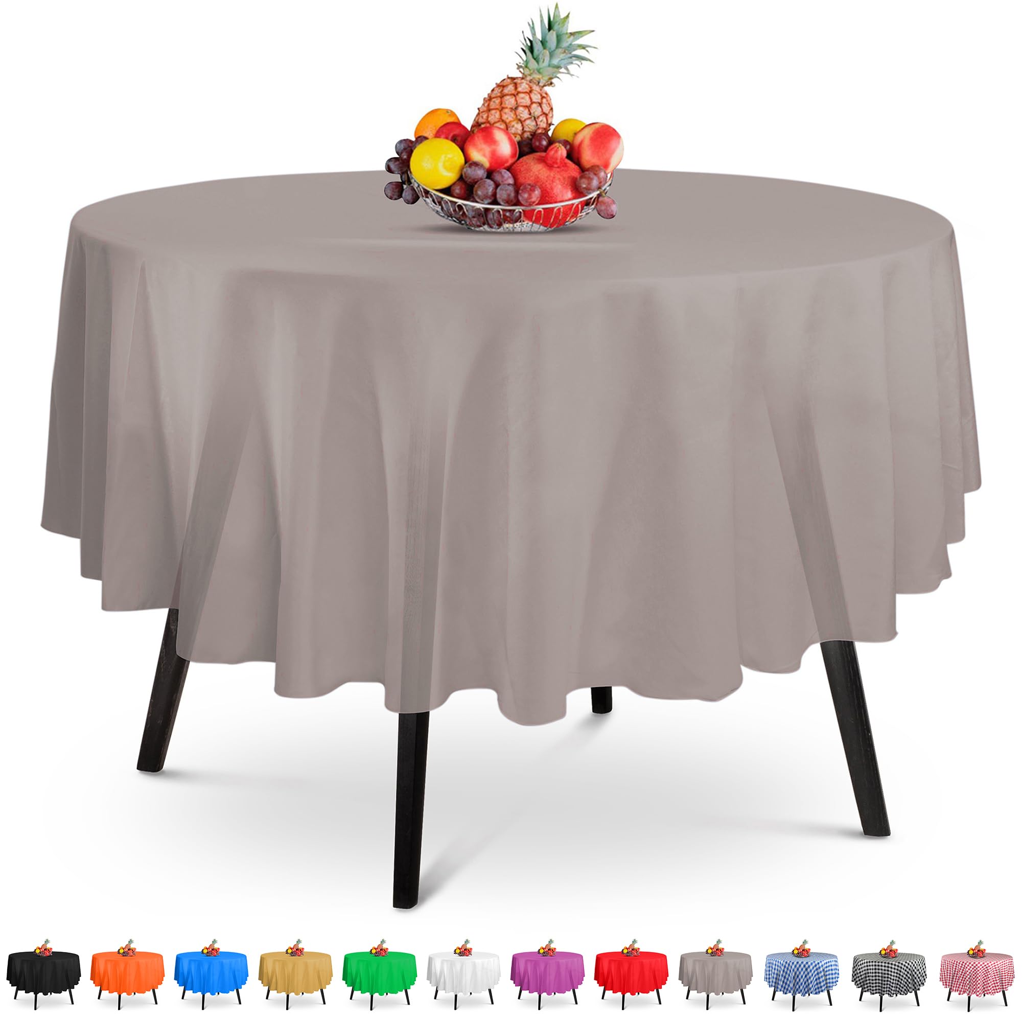 14 Pack Premium Round Silver Plastic Tablecloth - 84 X 84 In. Disposable Round Plastic Table Cloth - Decorative Round Table Cove