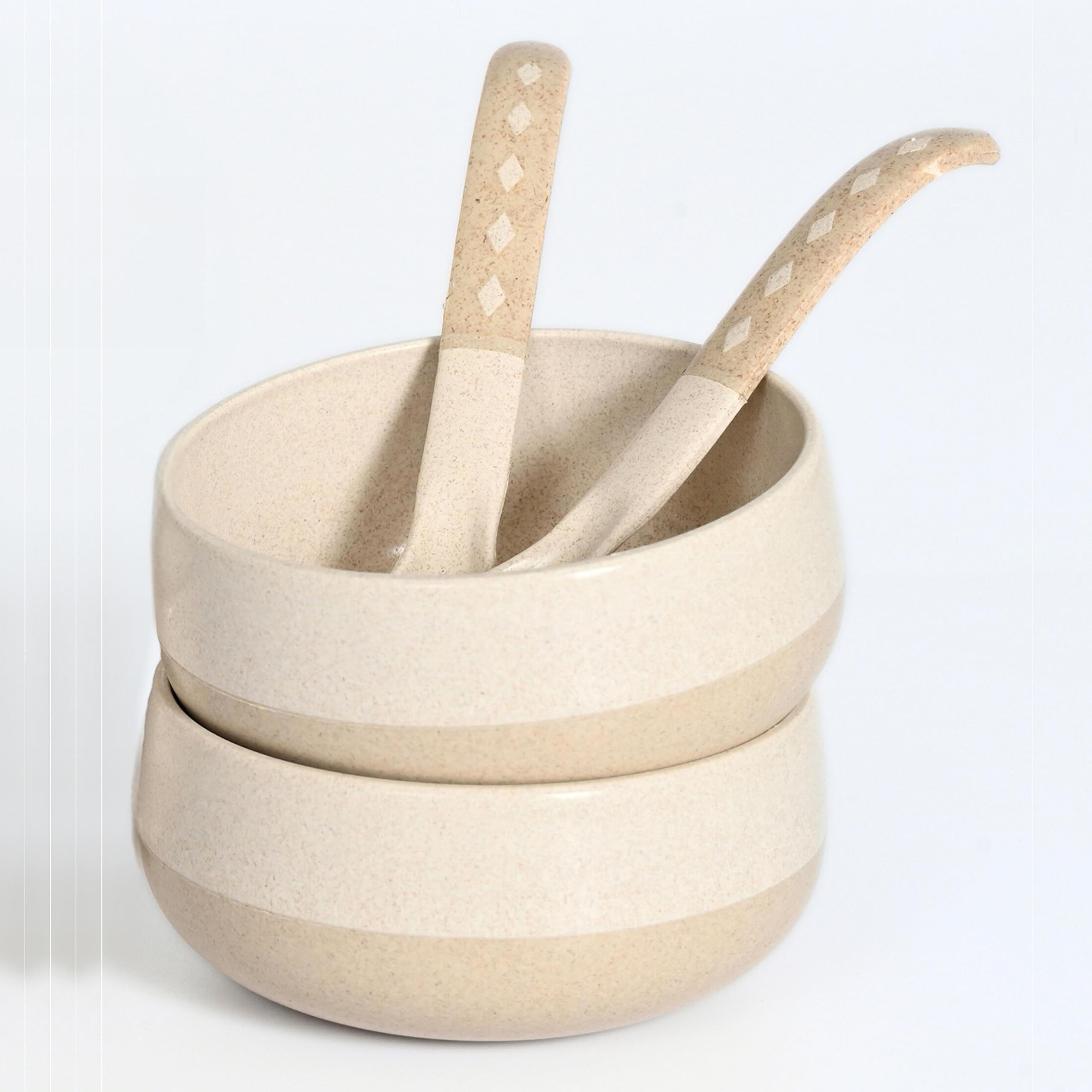 Eha Earth-Friendly Soup Bowls With Spoons | 250 Ml | Made With Rice Husk Biocomposite | Microwave Safe Bowl | Serving Bowl Set O