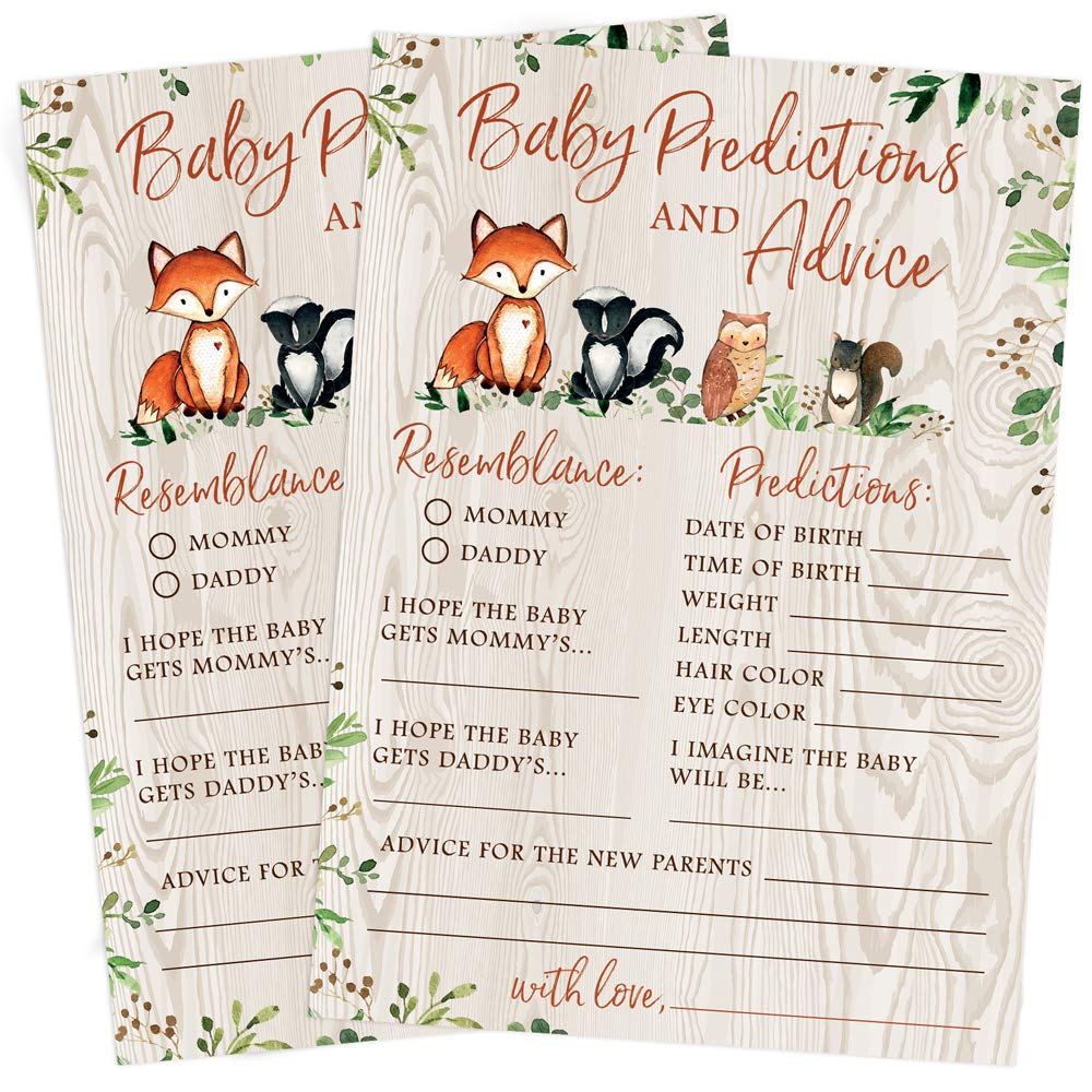 Printed Party Woodland Baby Shower Advice Cards - Baby Predictions And Advice, Set Of 50