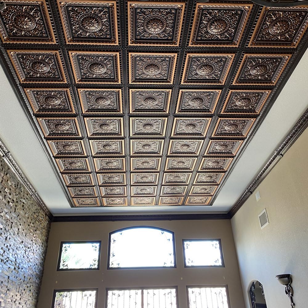 From Plain To Beautiful In Hours 223as-24x24-50 La Scala PVC 2  x 2  Lay-in or Glue-up Ceiling Tile (Covers / 200 sq.ft), Antiqu