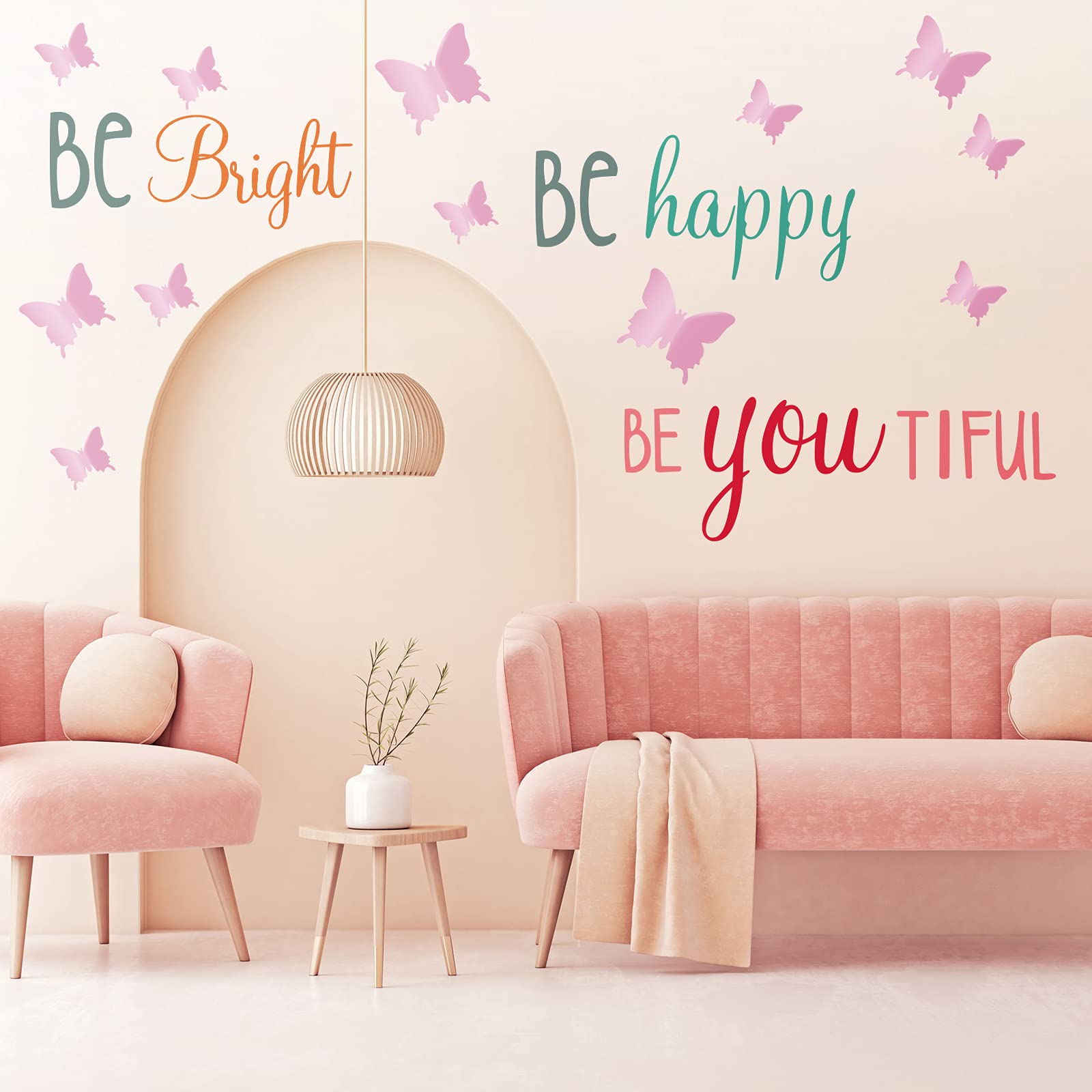 20 Sheets Inspirational Wall Decals Girl Quote Set 12 Sheets 3D Butterfly, Smart Strong Fearless, Be Bright, Be Happy, Beyoutifu