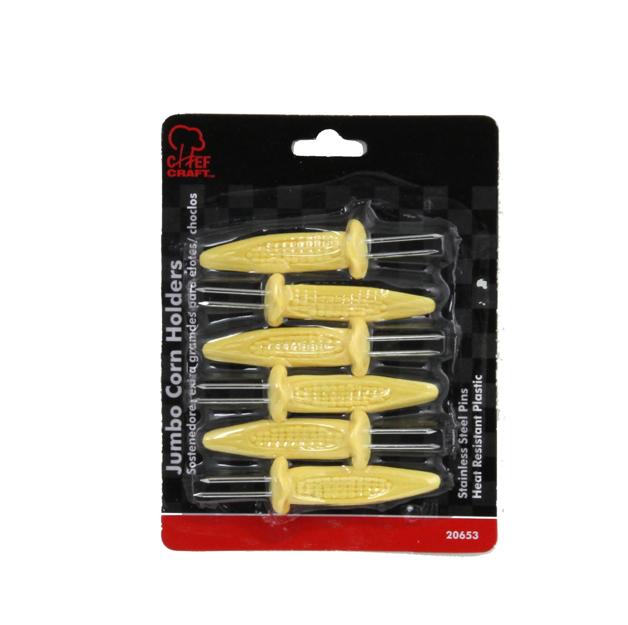 Chef Craft Classic Plastic Jumbo Corn Holders, 3 Pairs 6 Piece Set, Yellow