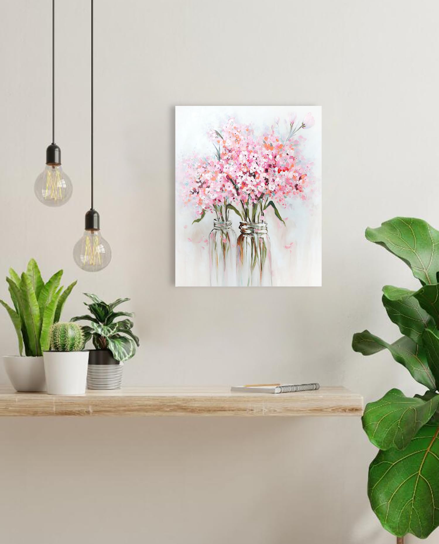Ypy Pink Flowers Canvas Wall Art: Abstract Bouquet In Vase Artwork Prints For Teen Girl Bedroom Pink Floral Picture Poster Bathr