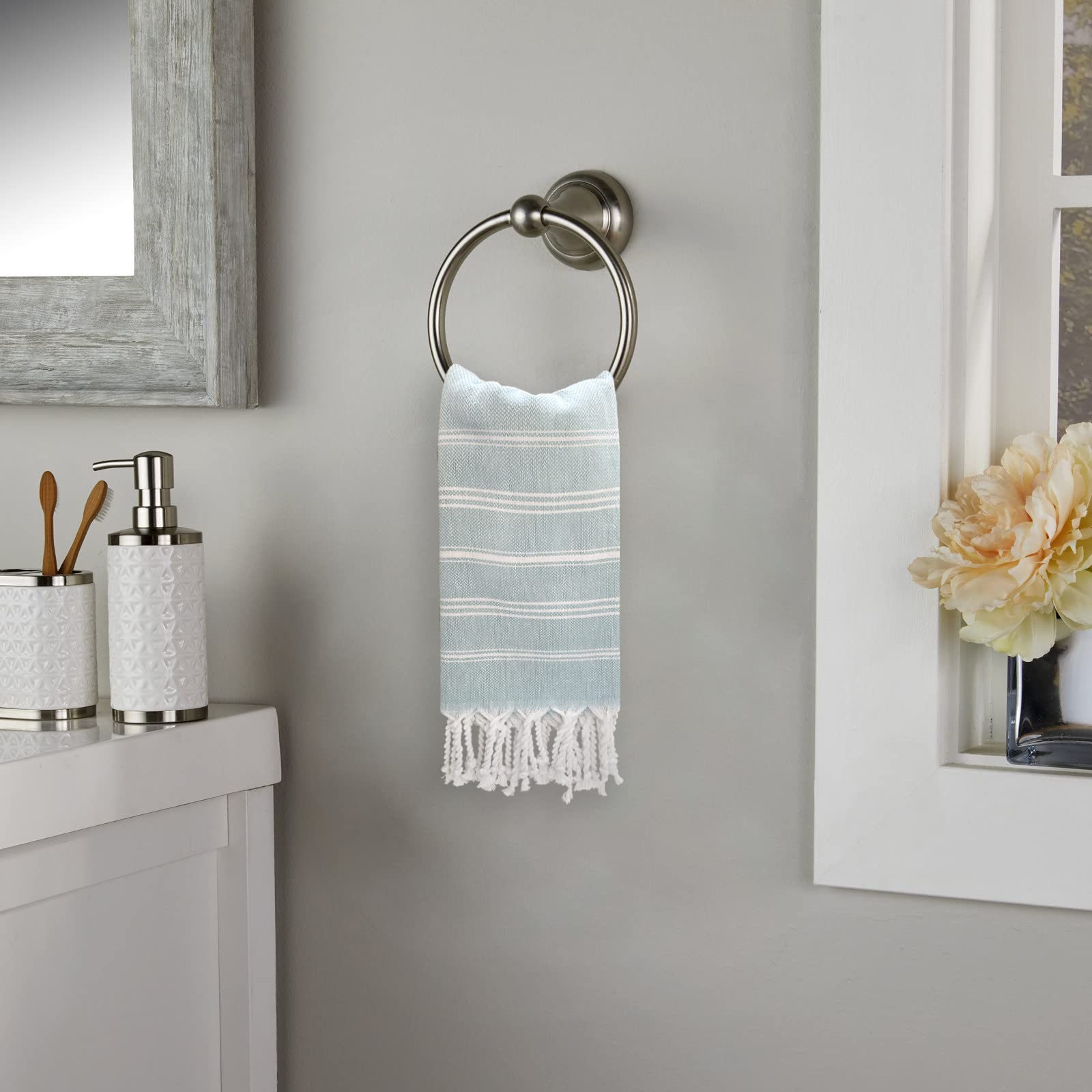 Cabanana Cotton Turkish Hand Towel - Set Of 2 | Boho Kitchen Tea Towels, 30 X 20 Inches Thin Decorative Bathroom Towel (Aqua)