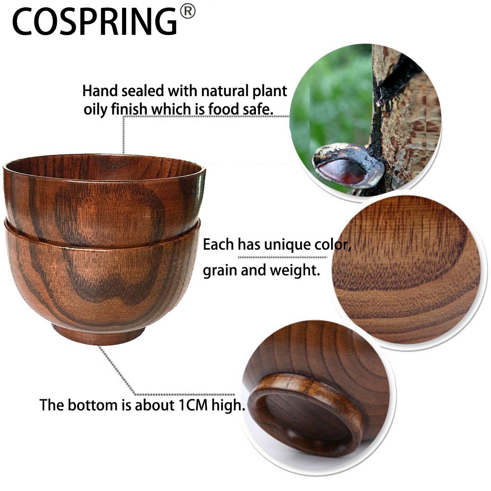 Cospring Handmade Wood Bowl, Mug, For Rice, Soup, Dip, Coffee, Tea, Decoration (1Pc Jujube Bowl, L: 5-1/8 Inch Dia By 3-1/8 Inch