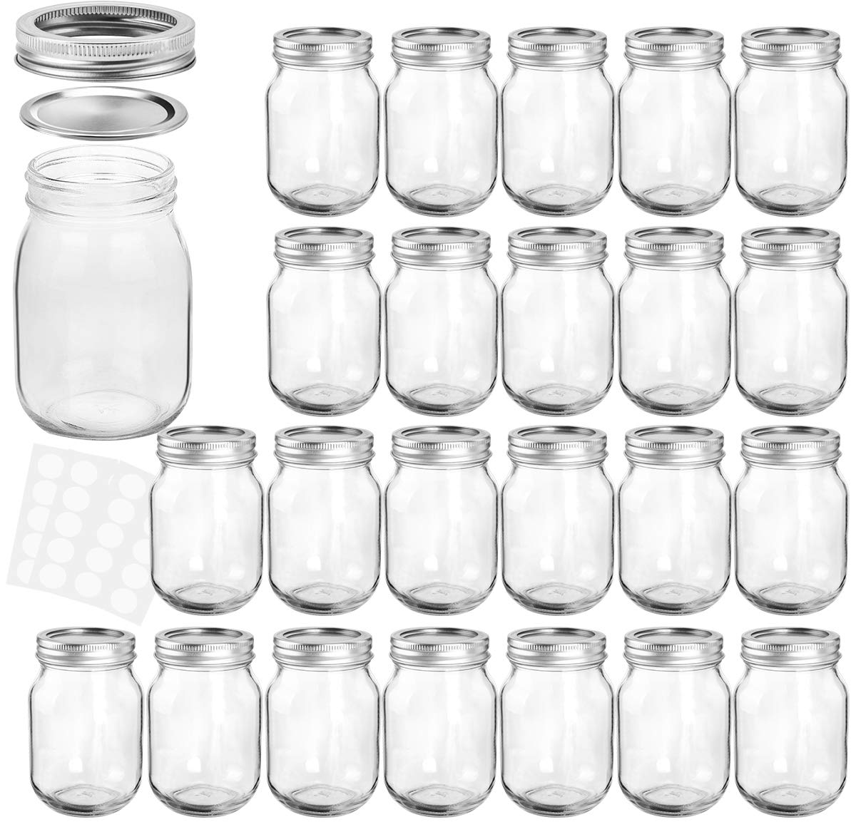 Kamota Mason Jars 12 Oz With Regular Lids And Bands, Ideal For Jam, Honey, Wedding Favors, Shower Favors, Diy Spice Jars, 24 Pac