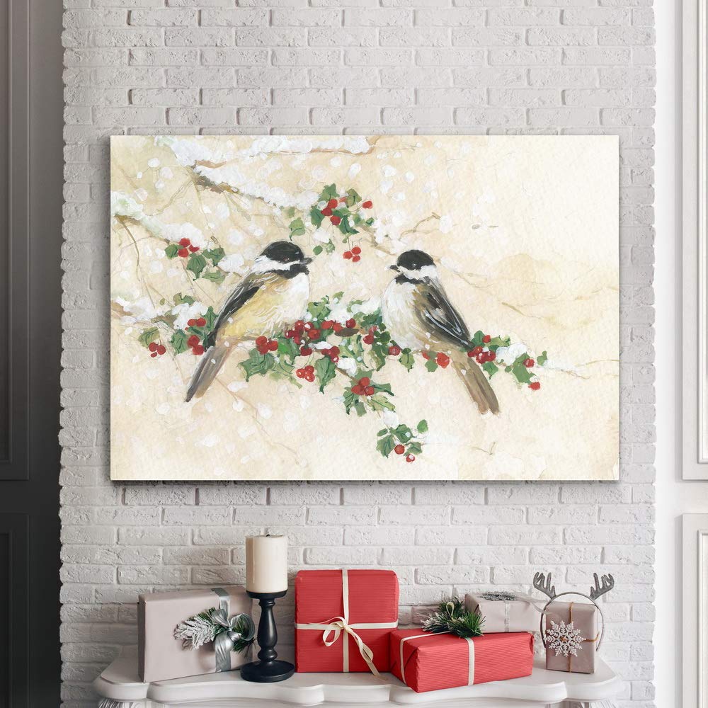Renditions Gallery Canvas Nature Wall Art Modern Paintings Decorations Peaceful Winter Chickadees Abstract Wall Hanging Glam Art