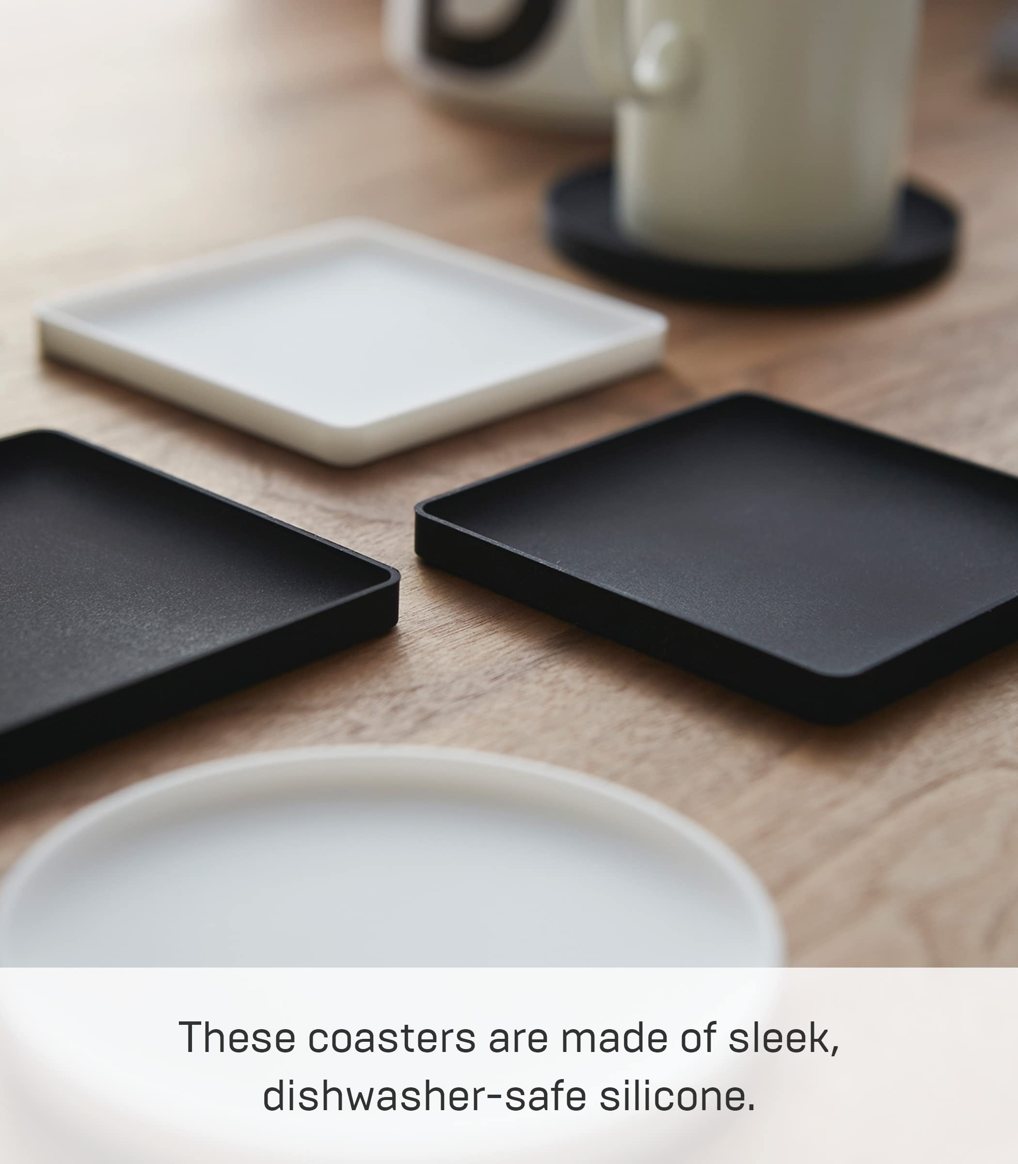 Yamazaki Home Tower Modern Table Drink Coasters (Set Of 6) - Square - Silicone