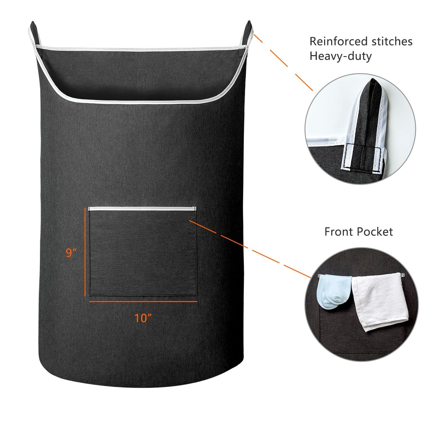 SAVERHO XL Hanging Laundry Hamper Bag  Black Door Hanging Hamper with Large Openging Hanging Laundry Hamper Storage Bag Large Size?36X22 Inch (Black)